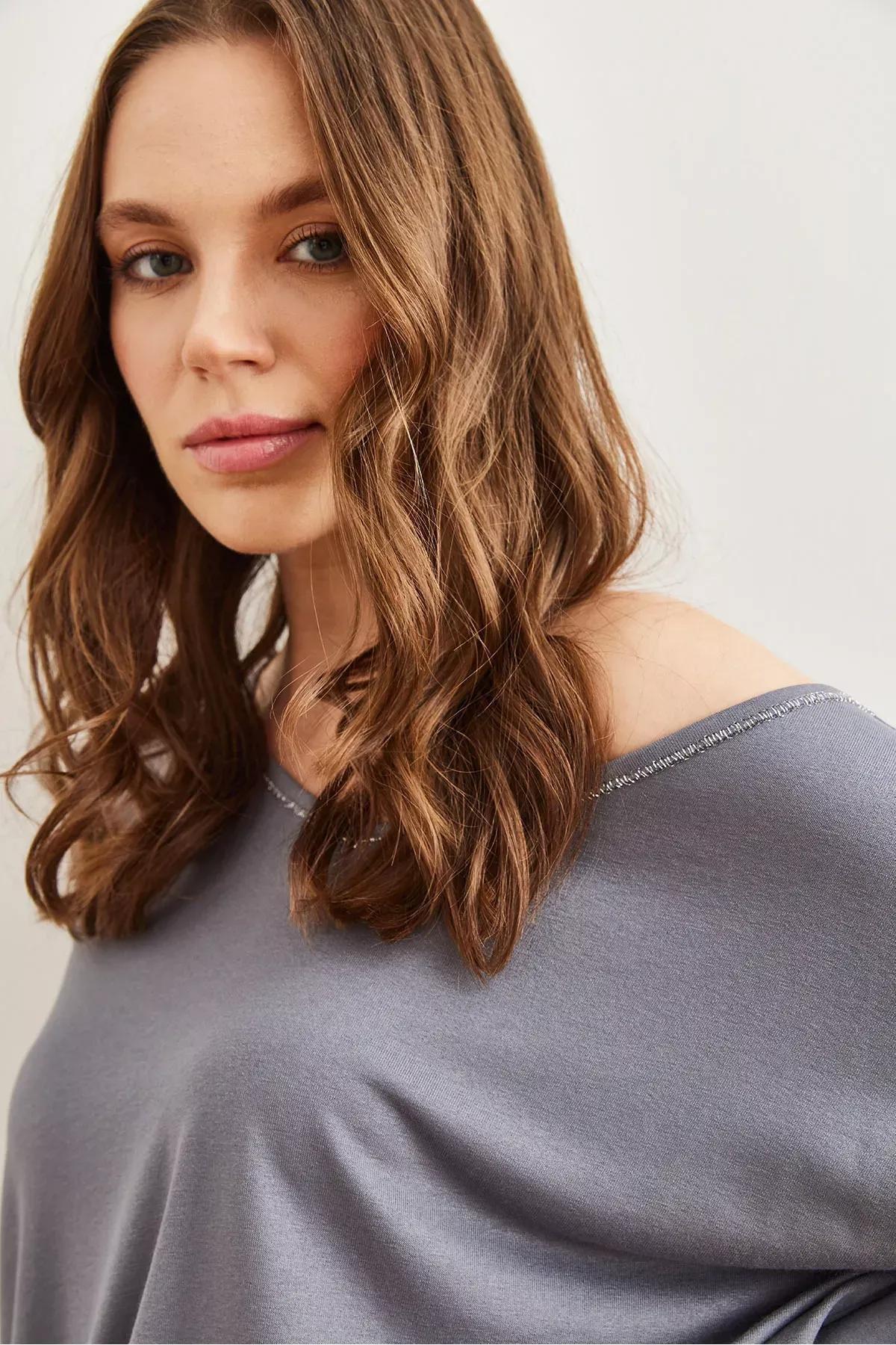 Grey  Silver Stitch Blouse, DARK GREY, large image number 4