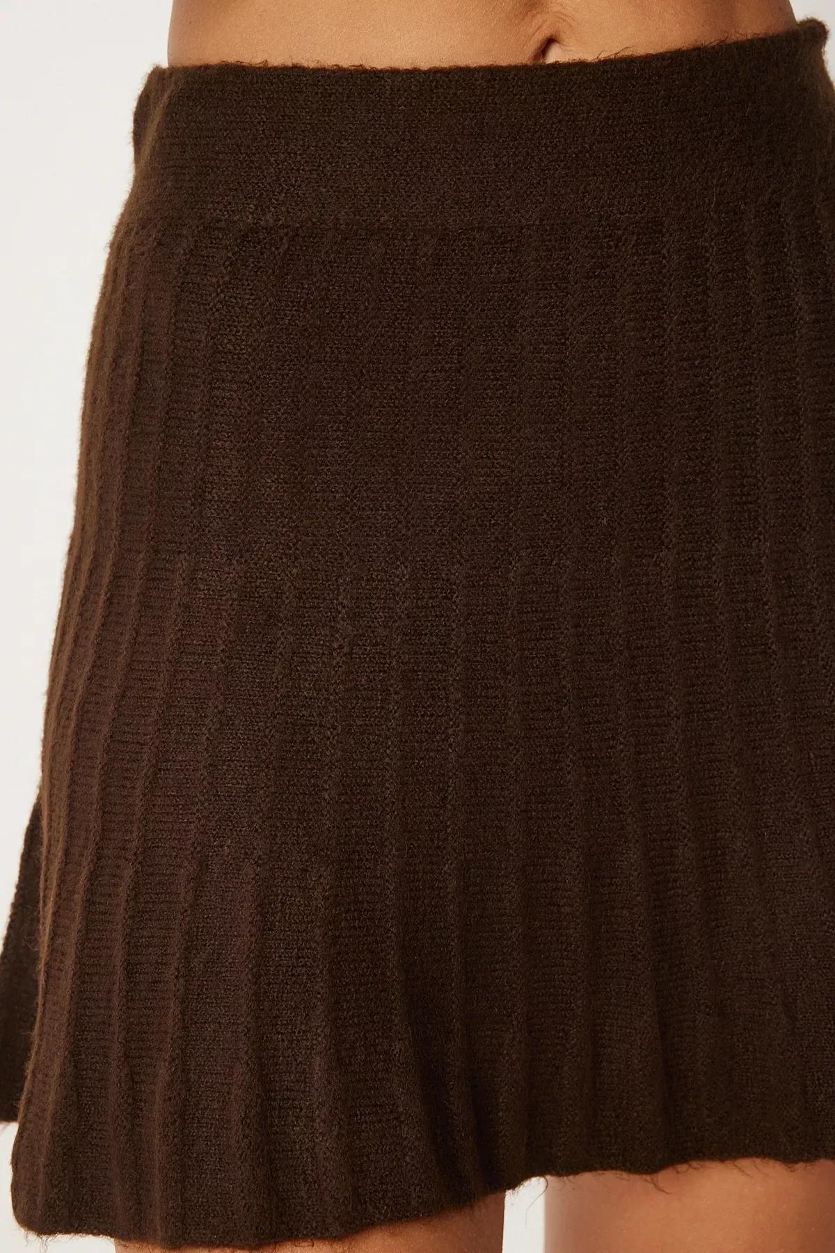 Brown Turtleneck Knit Skirt Set, Brown, large image number 7