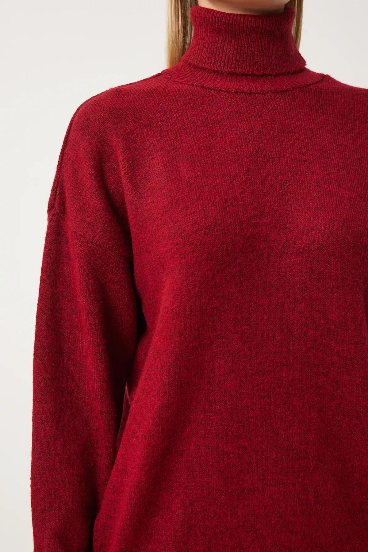 Womens Burgundy Turtleneck Knitwear Sweater Skirt Set Dd01343, Burgundy, large image number 4