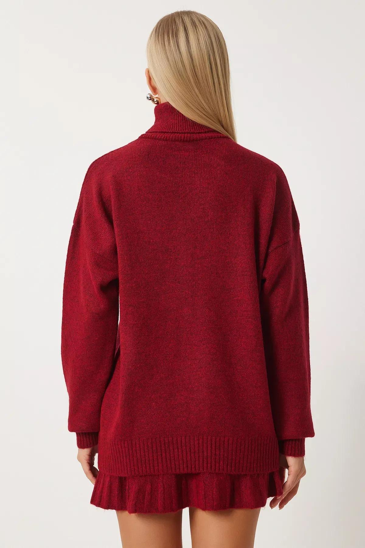 Womens Burgundy Turtleneck Knitwear Sweater Skirt Set Dd01343, Burgundy, large image number 5