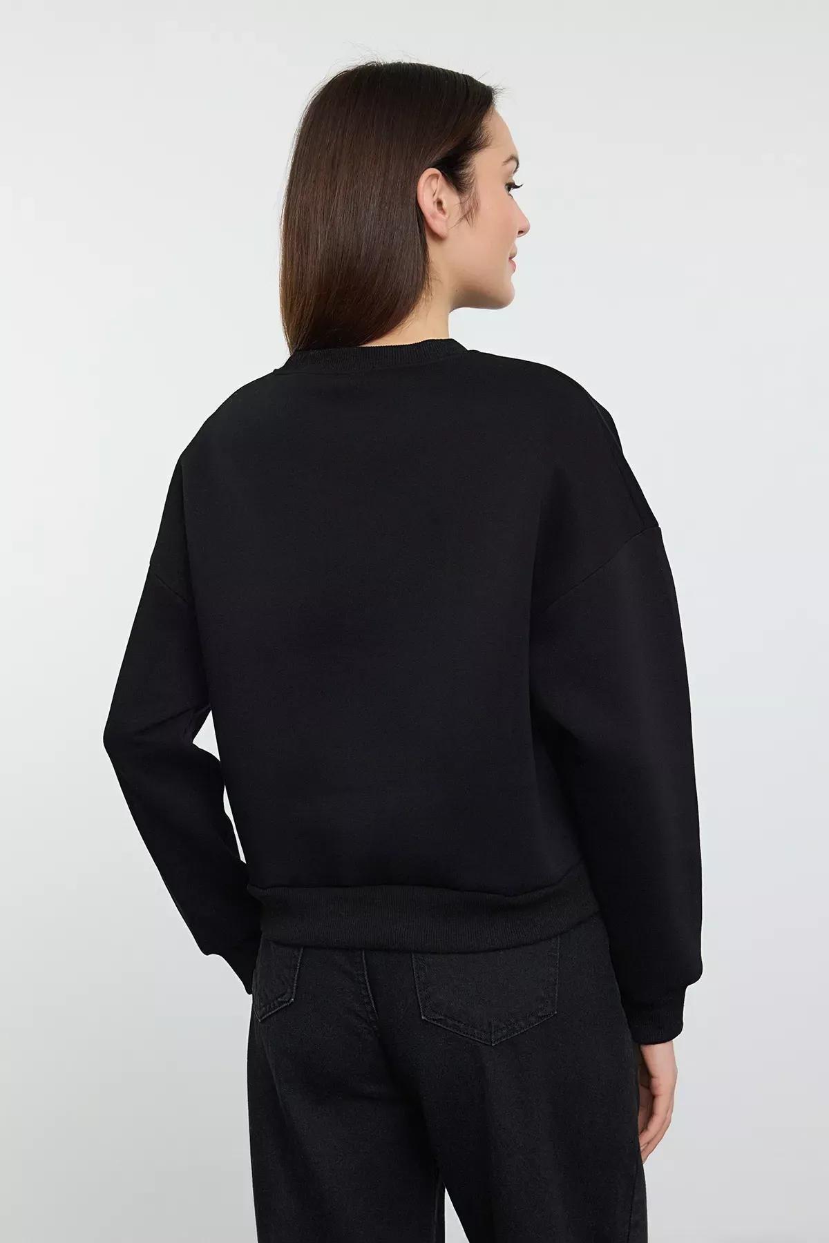 Black Polar Fleece Leopard Sweatshirt, BLACK, large image number 4