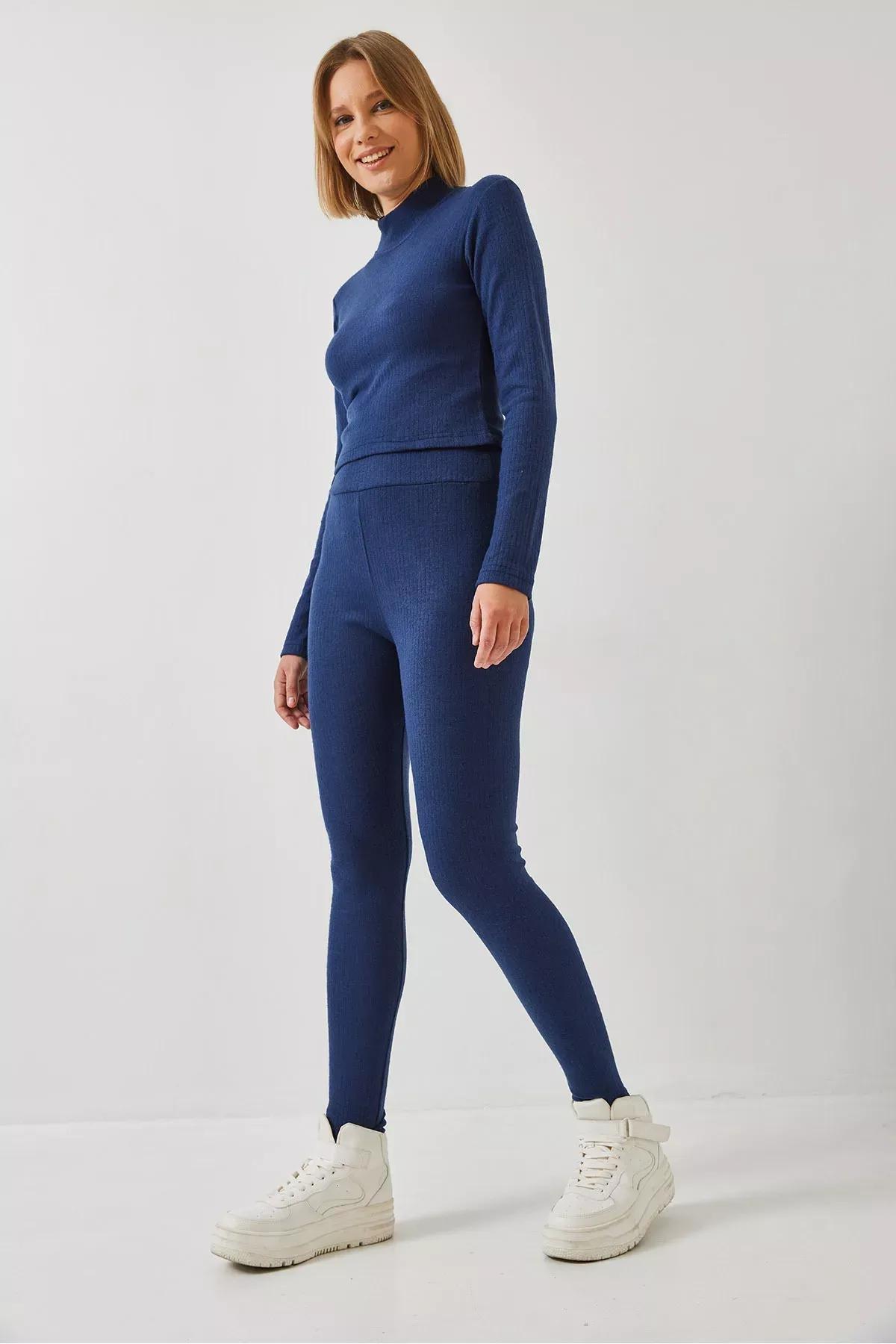 Black Crop Top-Bottom Set, Navy blue, large image number 3