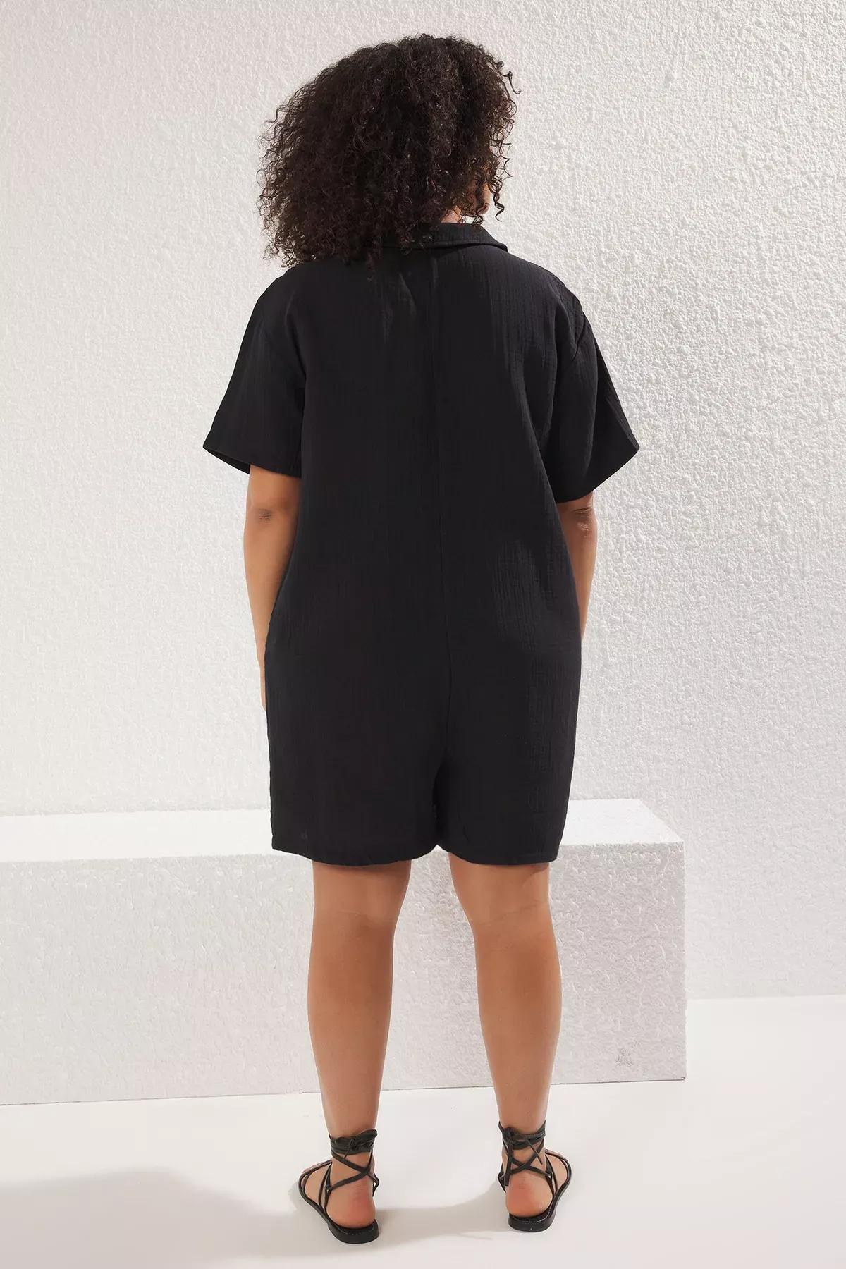 Black Muslin Woven Plus-Size  Jumpsuit, , large image number 4