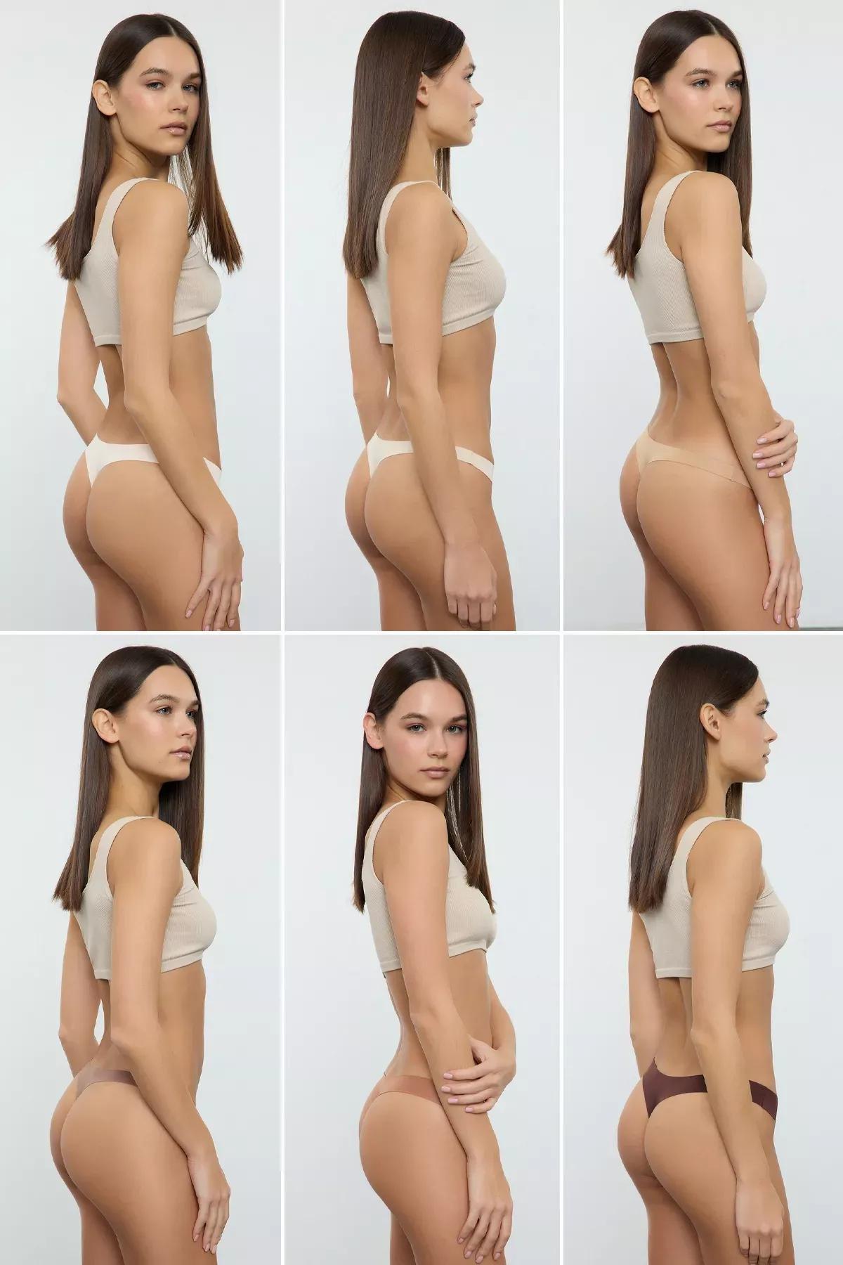 Brown-Multiolour Thong Knitted Panties, set of 6, Brown-Multicolor, large image number 2