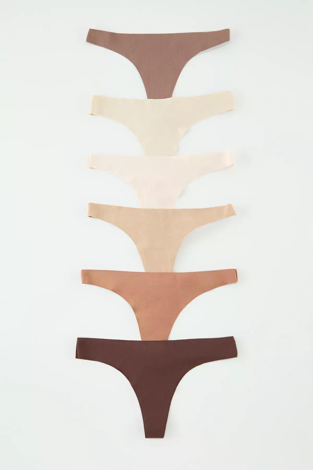Brown-Multiolour Thong Knitted Panties, set of 6, Brown-Multicolor, large image number 5