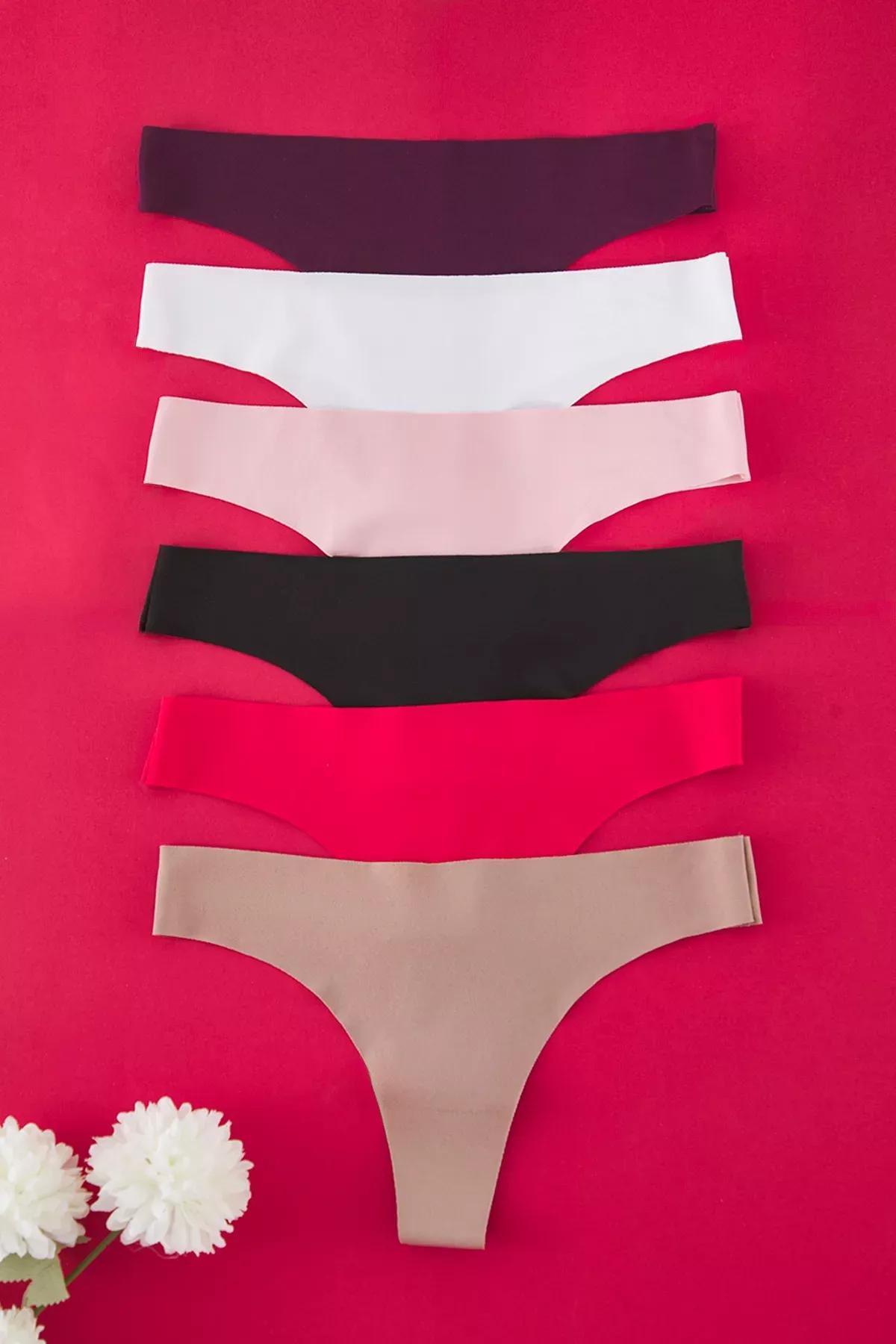 Brown-Multicolour 6-Pack Seamless Thong Panties, Very colorful, medium