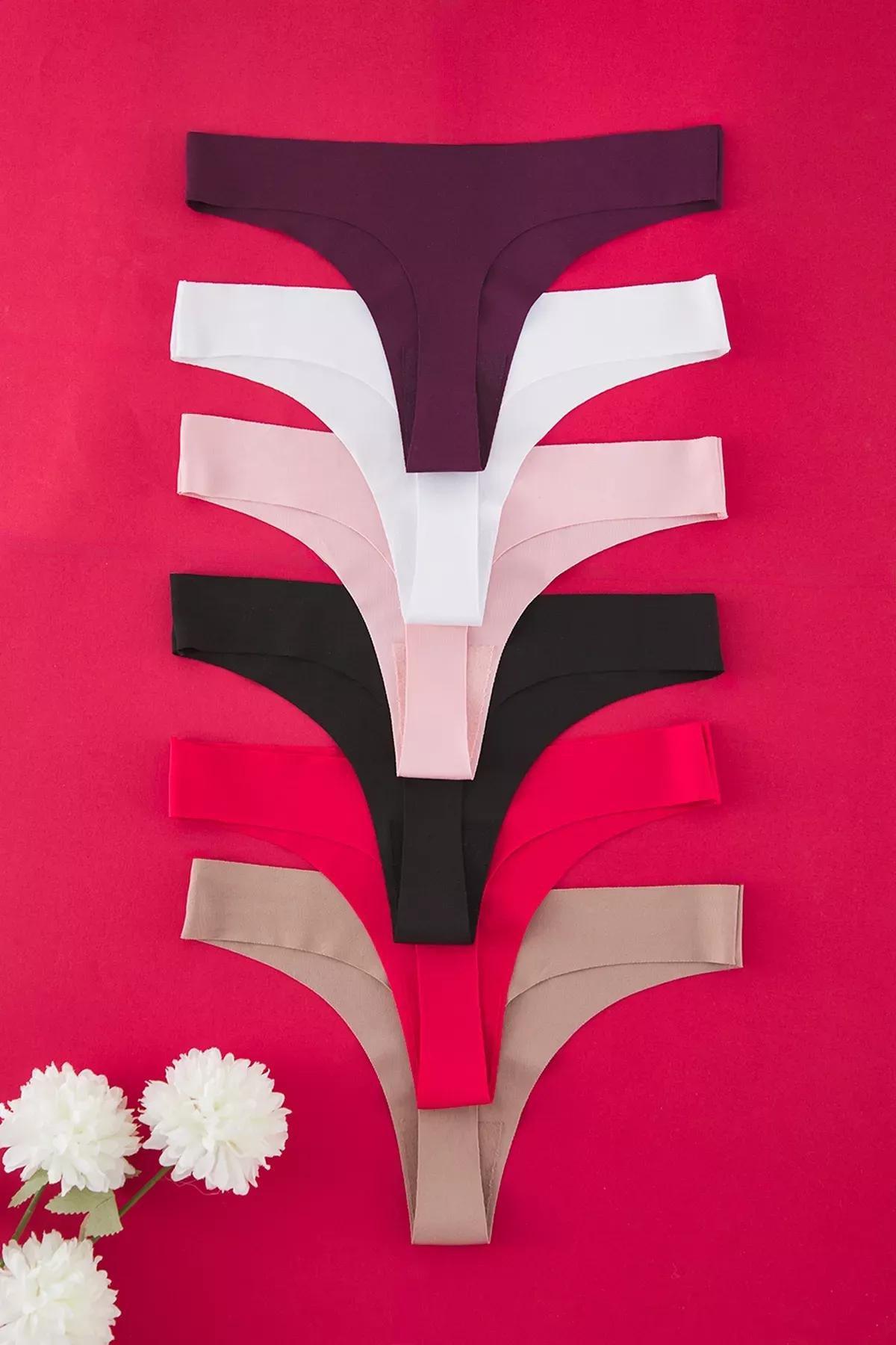 Brown-Multicolour 6-Pack Seamless Thong Panties, Very colorful, medium