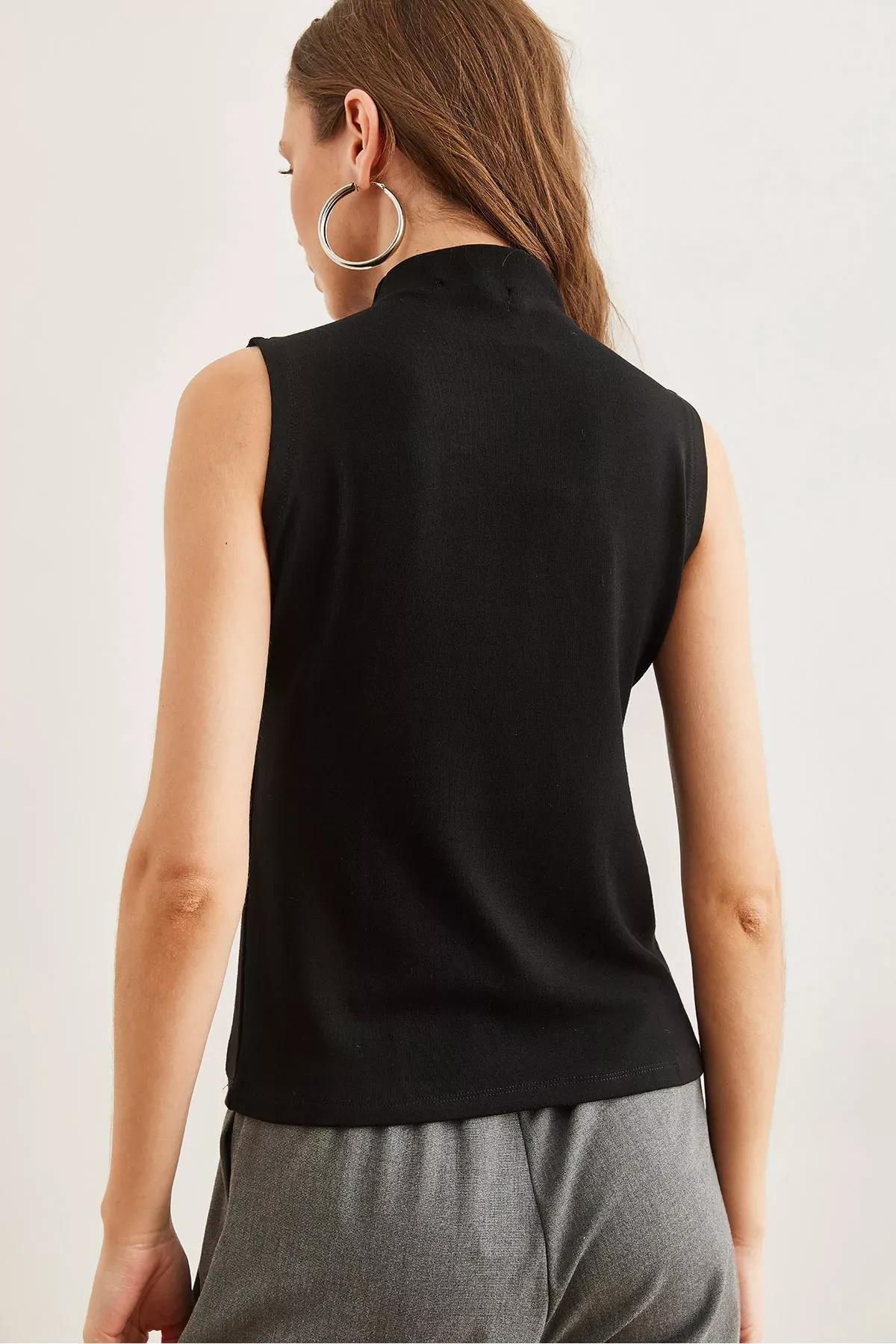 Black Stand Collar Flexible Blouse, , large image number 1