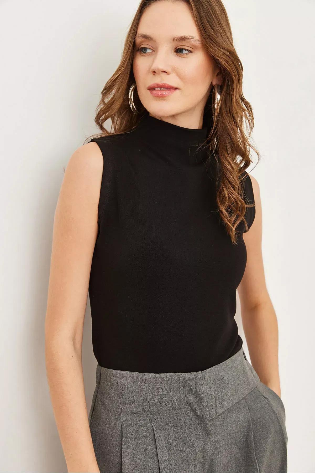 Black Stand Collar Flexible Blouse, , large image number 3