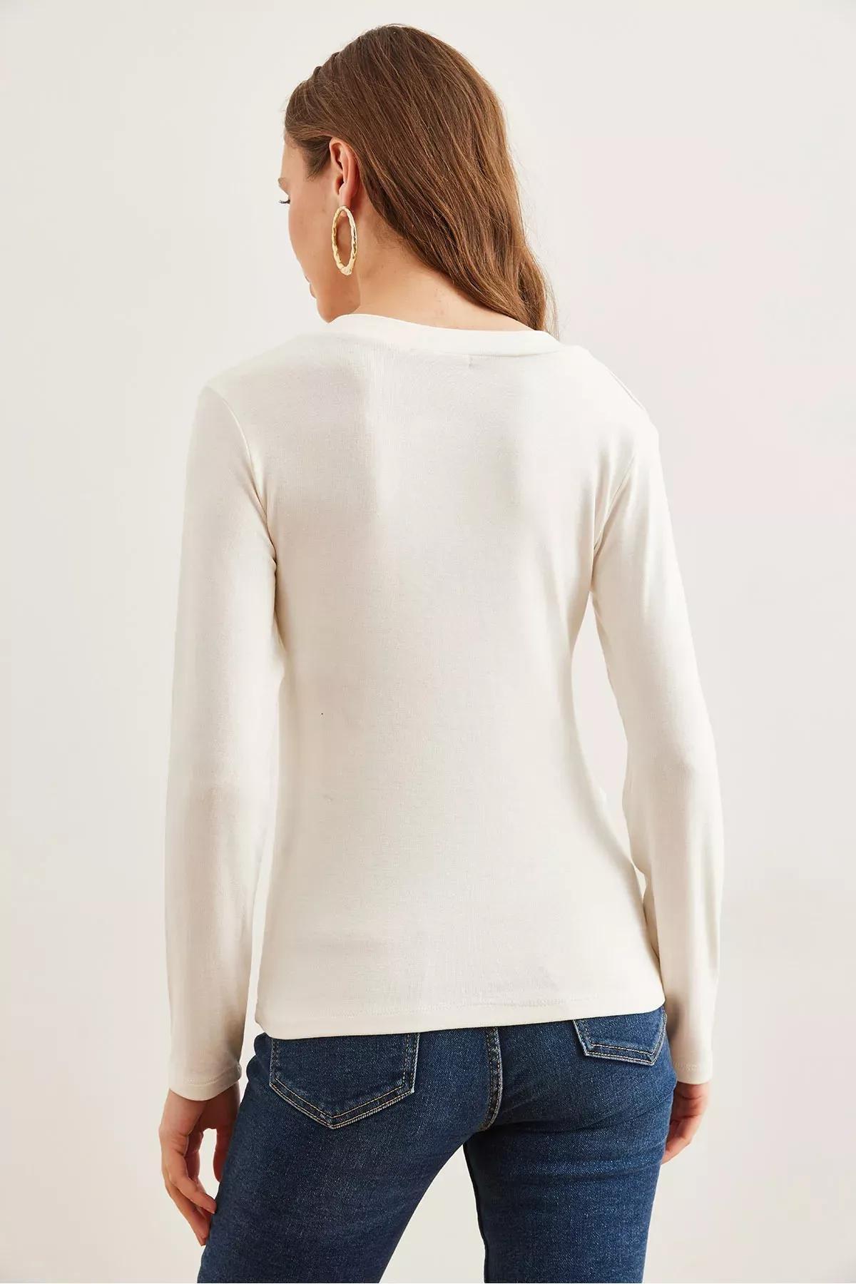 Beige V-Neck Soft Blouse, Ecru, large image number 1