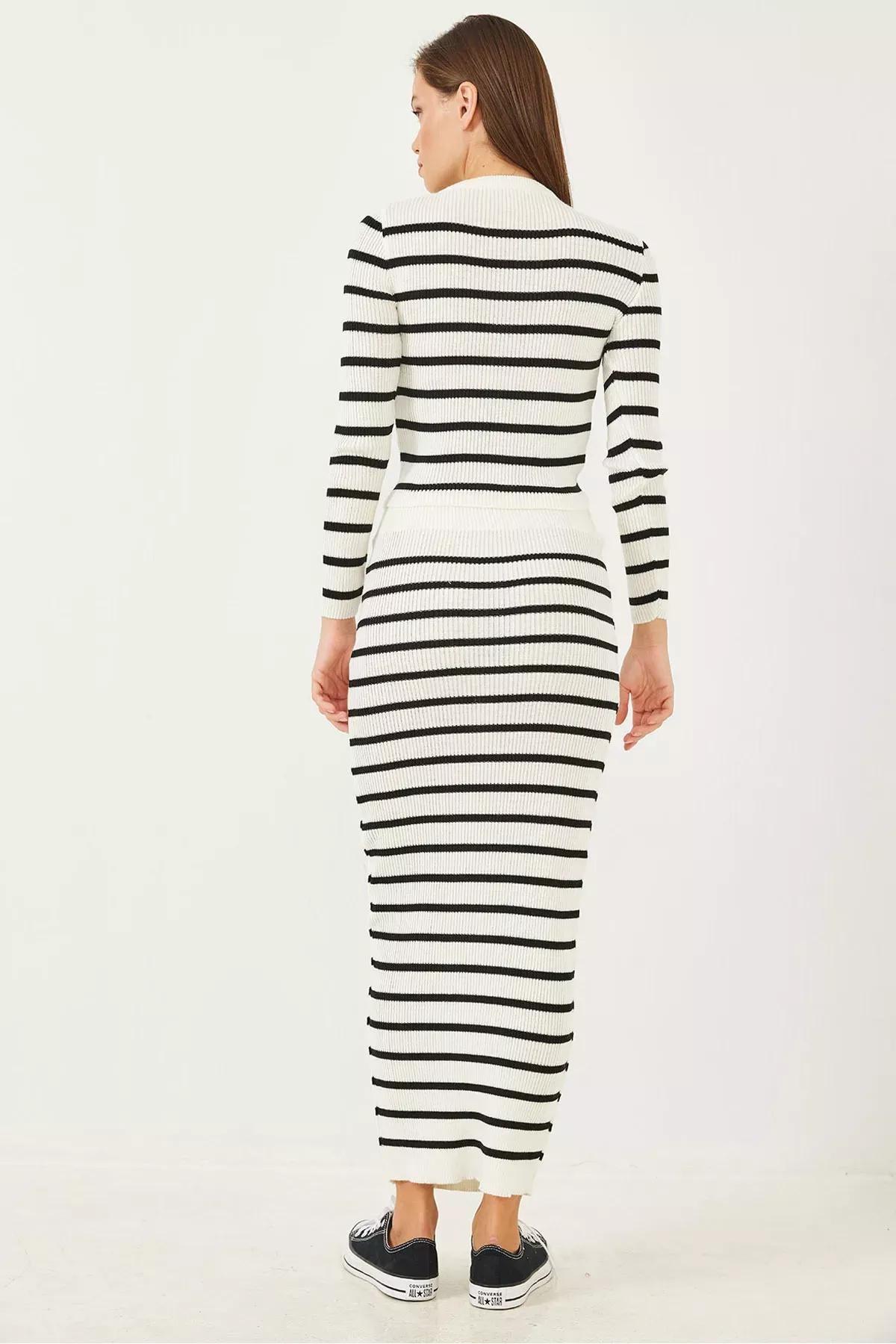 Striped Knitwear Bottom-Top Set, White black, large image number 4