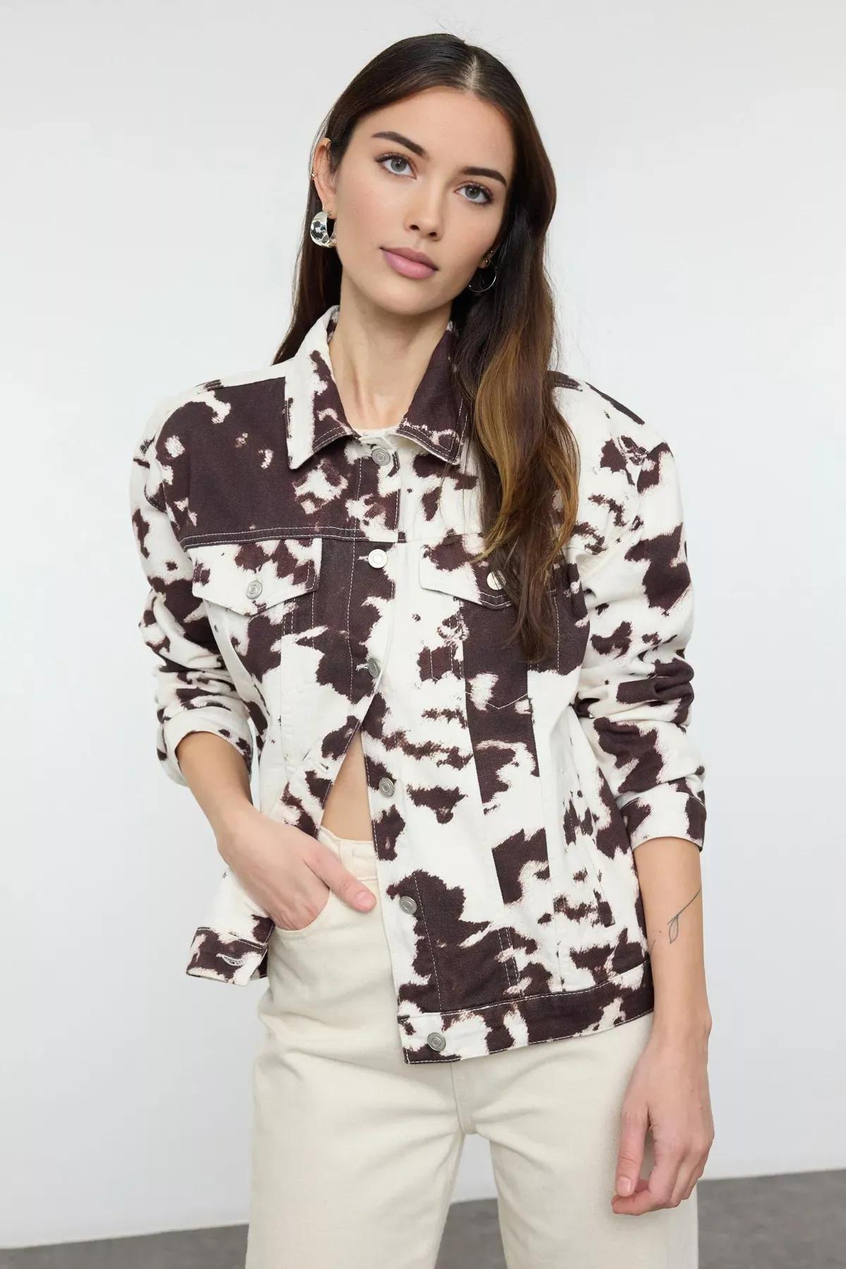 Multicolour Cow Print Denim Jacket, , large image number 1