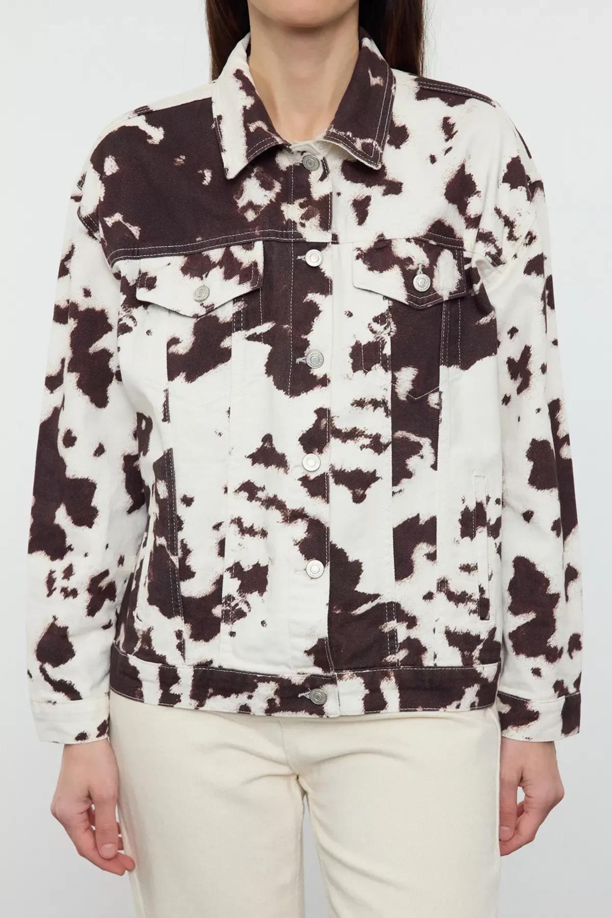 Multicolour Cow Print Denim Jacket, , large image number 2