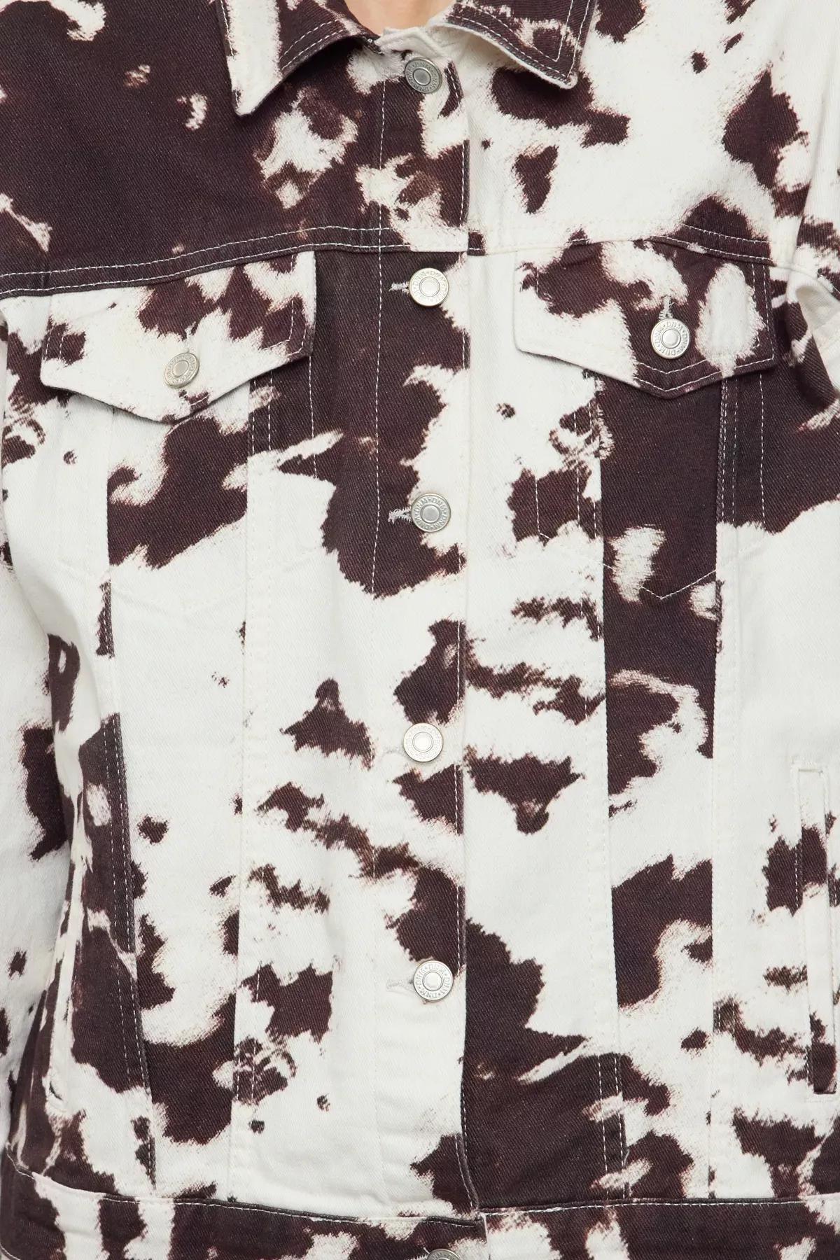 Multicolour Cow Print Denim Jacket, , large image number 3