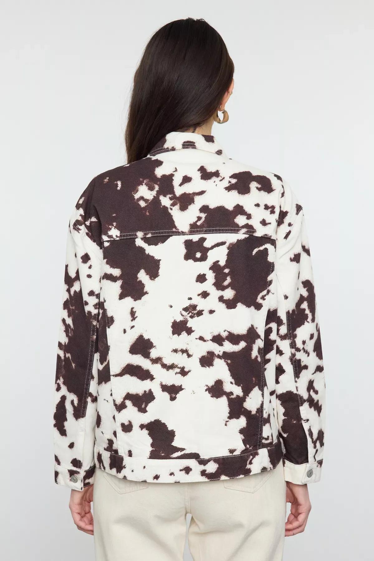 Multicolour Cow Print Denim Jacket, , large image number 4