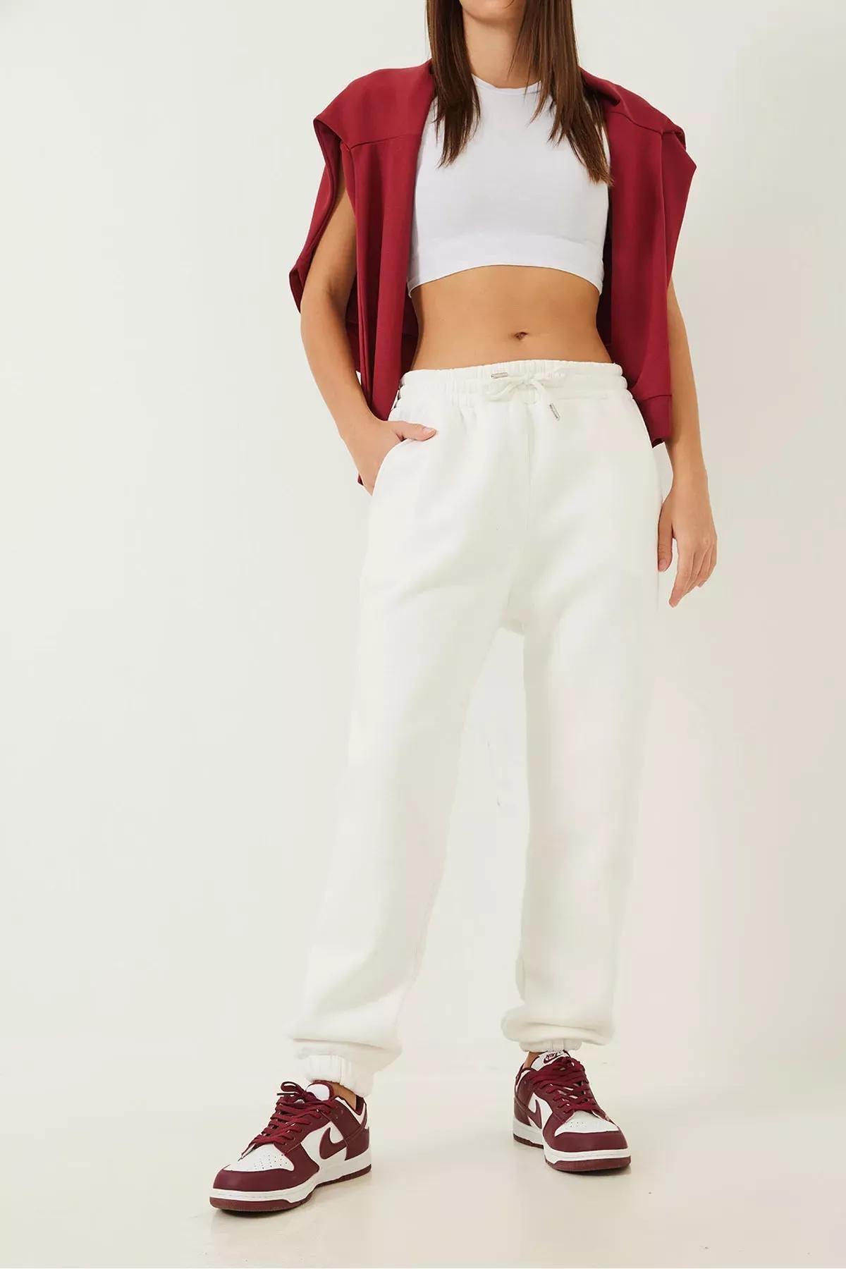 White Pocket Elastic Leg Sweatpants, , large image number 2