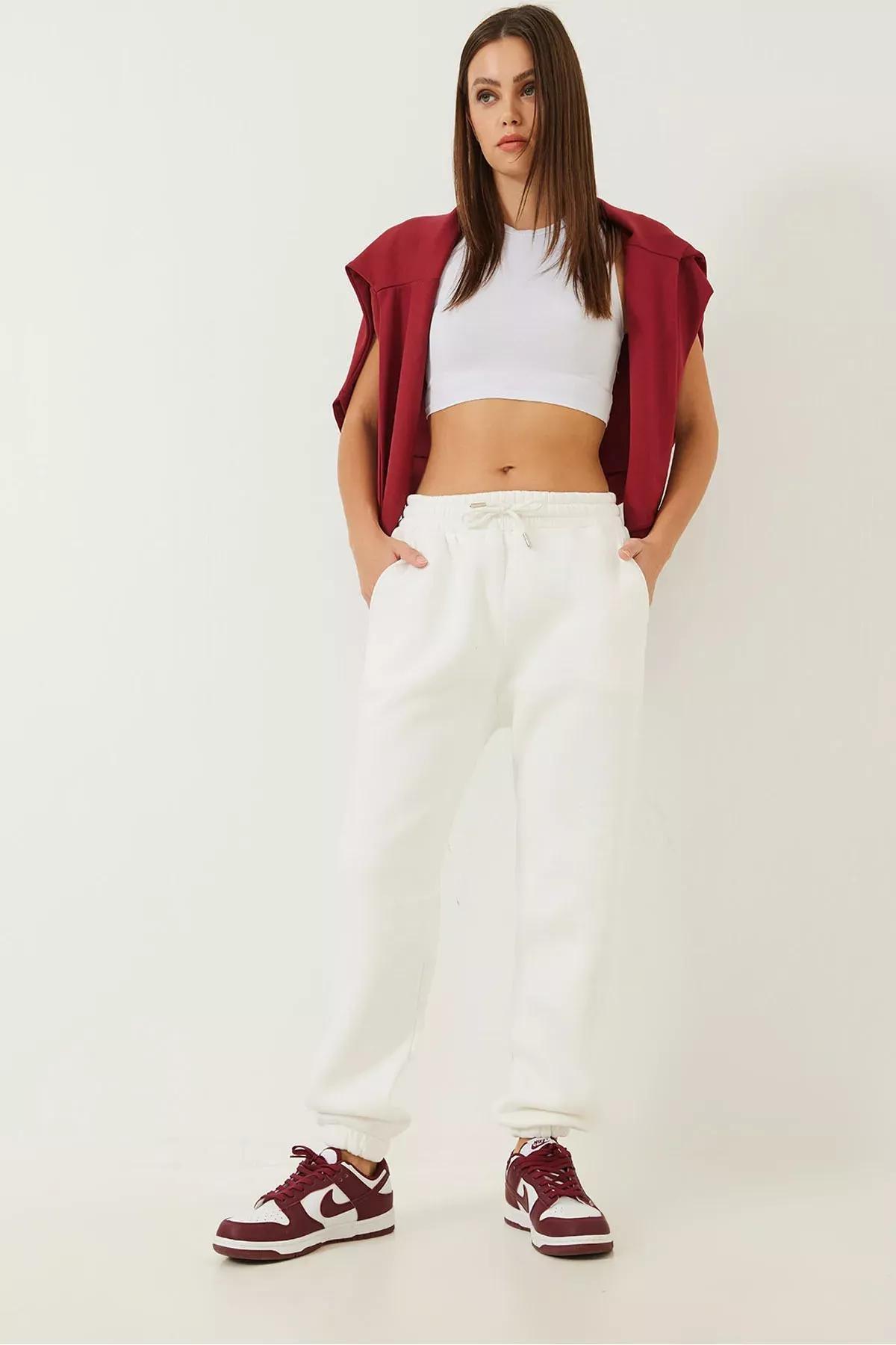 White Pocket Elastic Leg Sweatpants, , large image number 3
