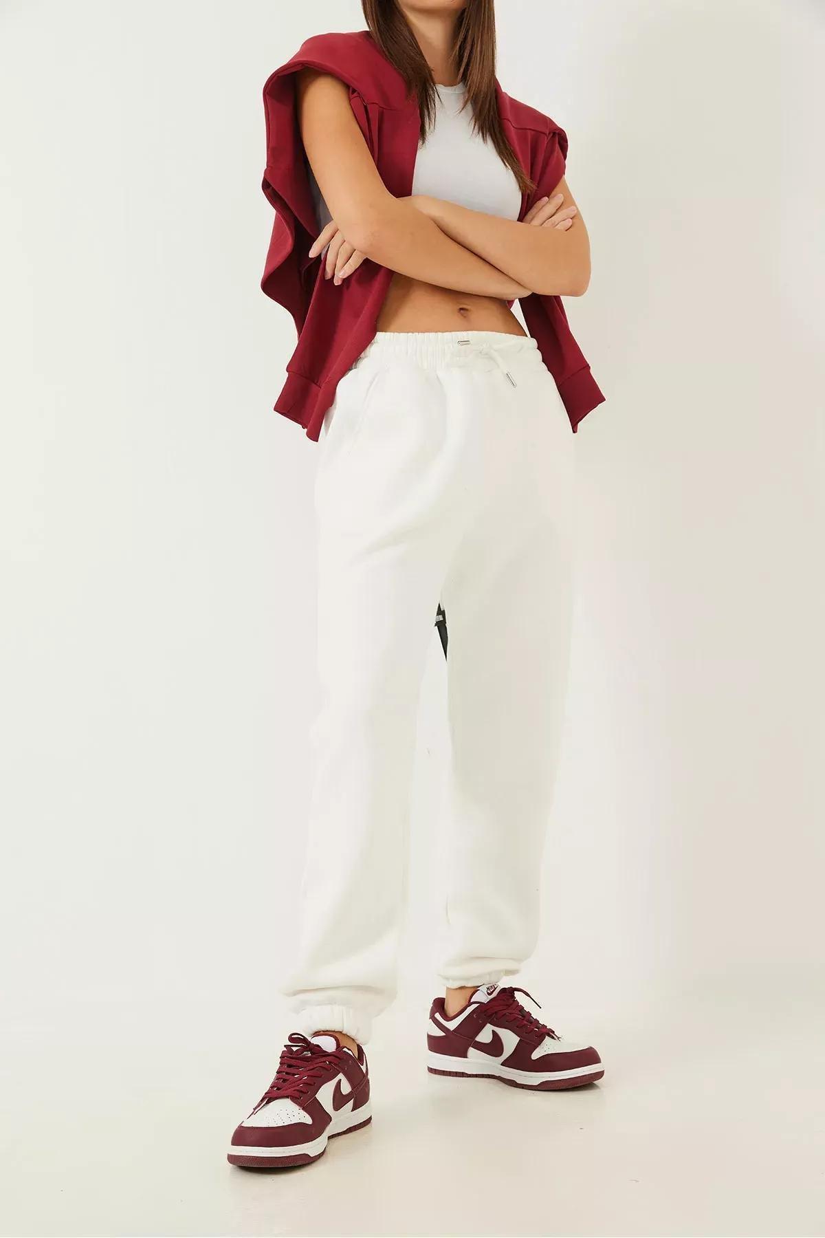 White Pocket Elastic Leg Sweatpants, , large image number 4