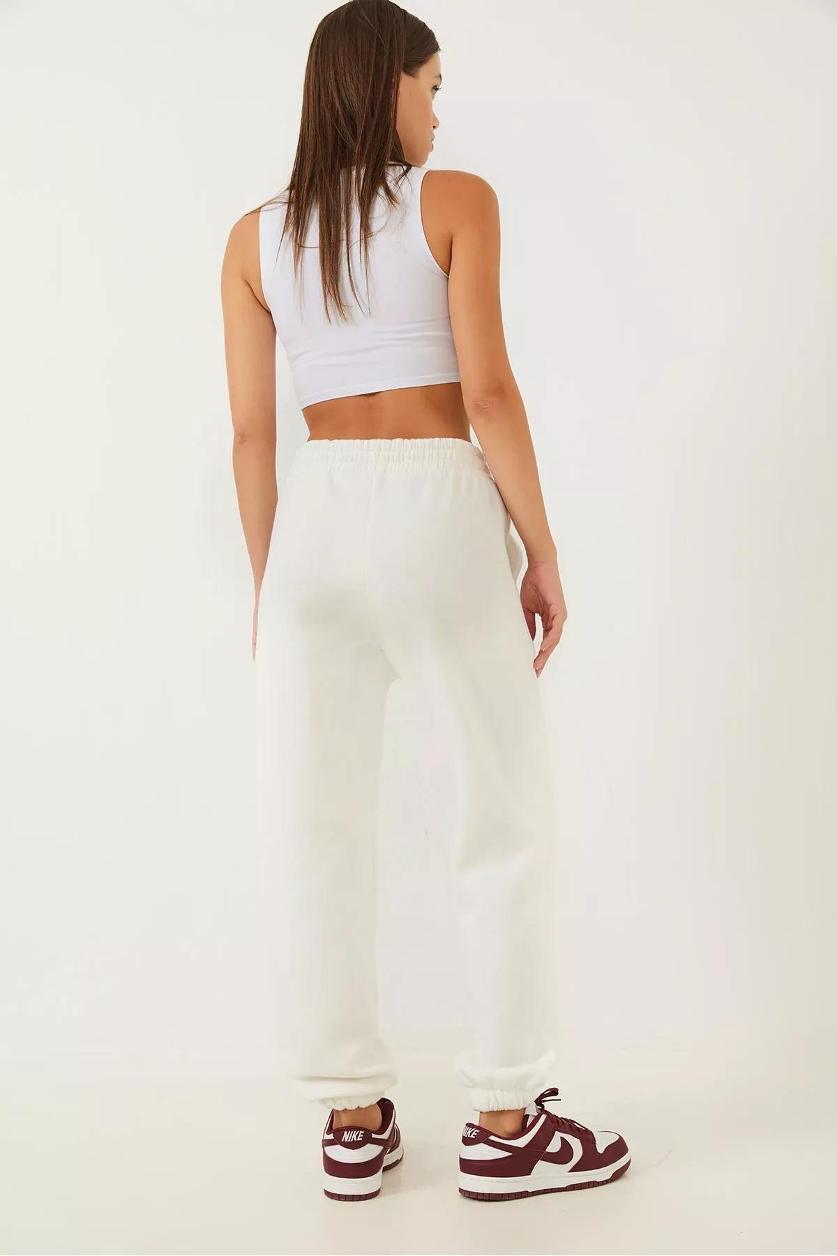 White Pocket Elastic Leg Sweatpants, , large image number 5