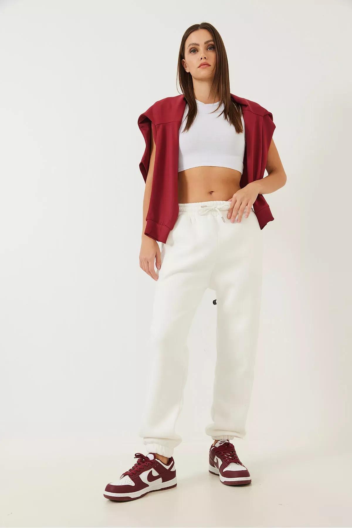 White Pocket Elastic Leg Sweatpants, , large image number 6