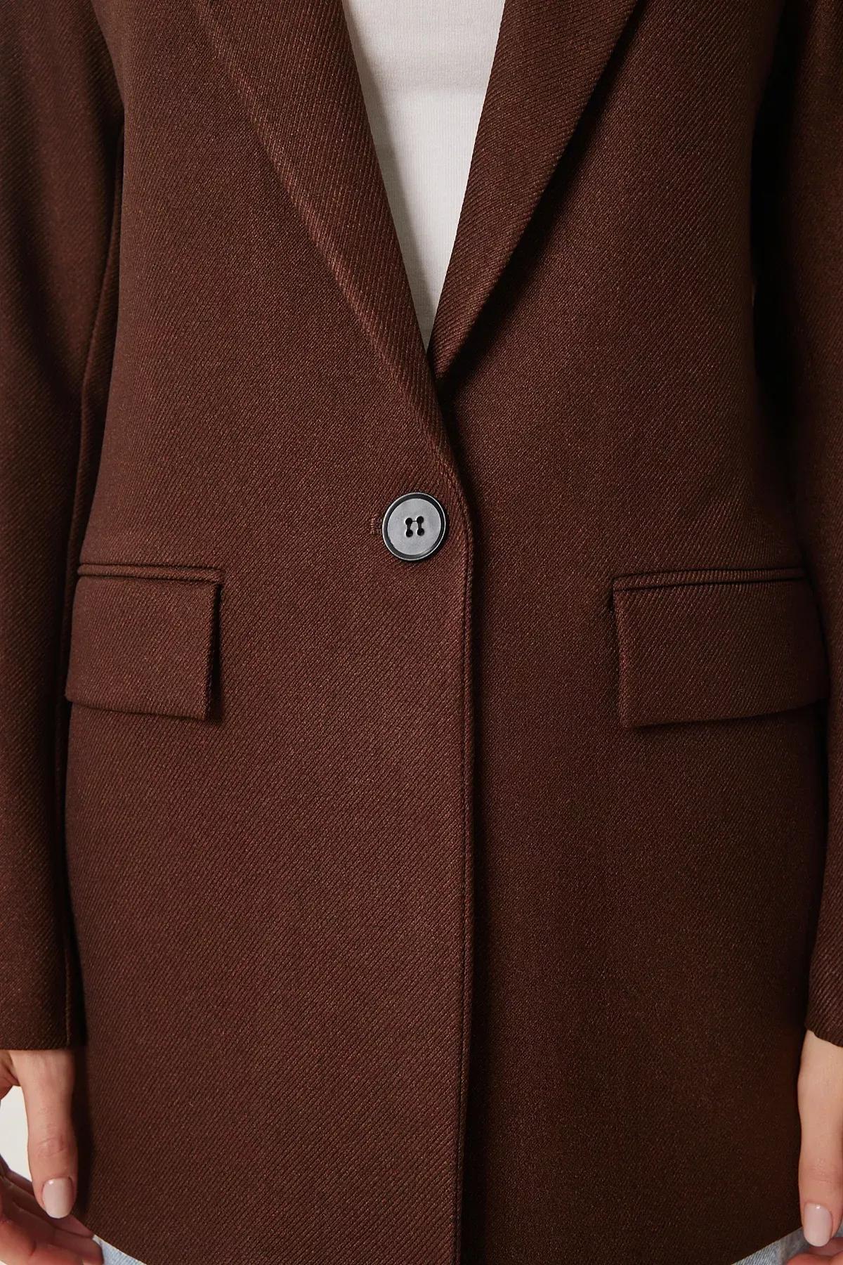 Brown Padded Woven Blazer, , large image number 2