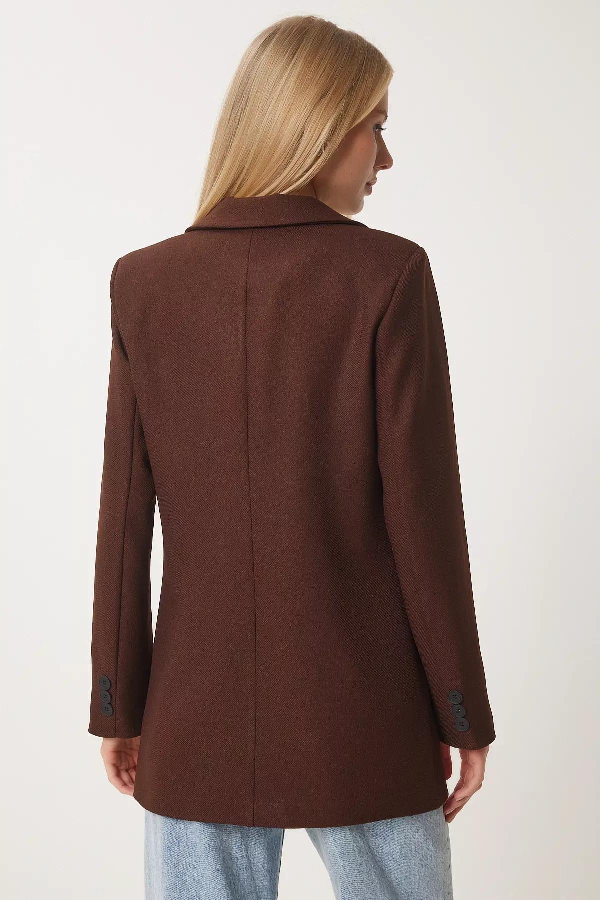 Brown Padded Woven Blazer, , large image number 4