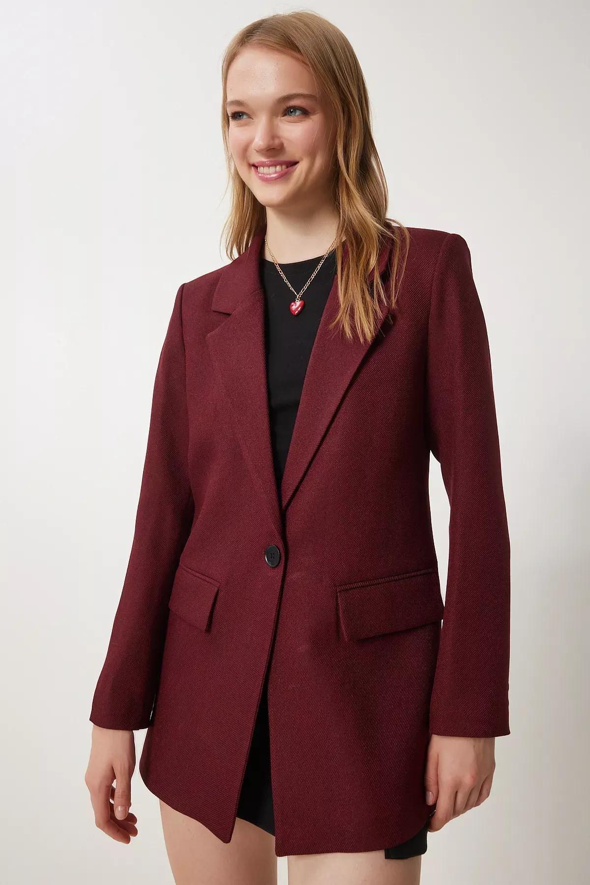 Burgundy Padded Woven Blazer Jacket, , large image number 0