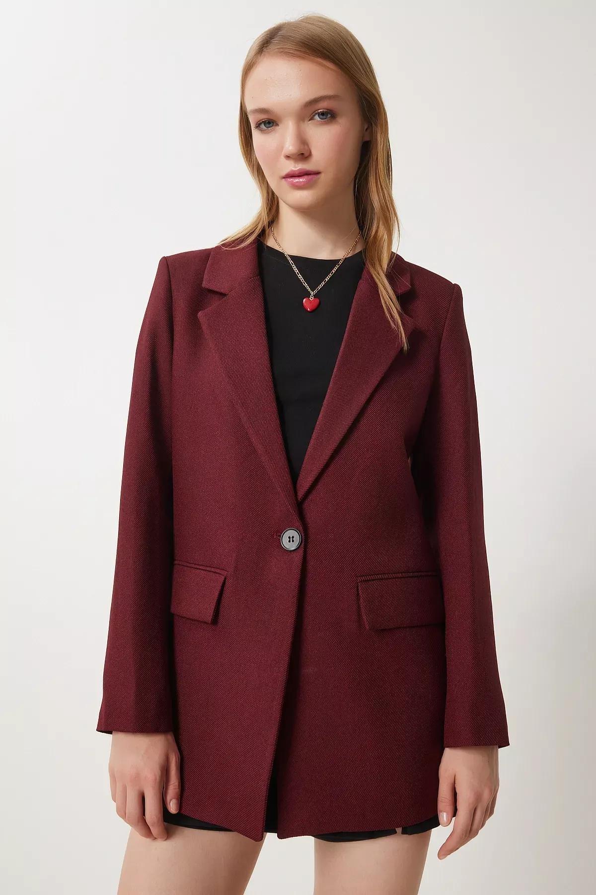 Burgundy Padded Woven Blazer Jacket, , large image number 1