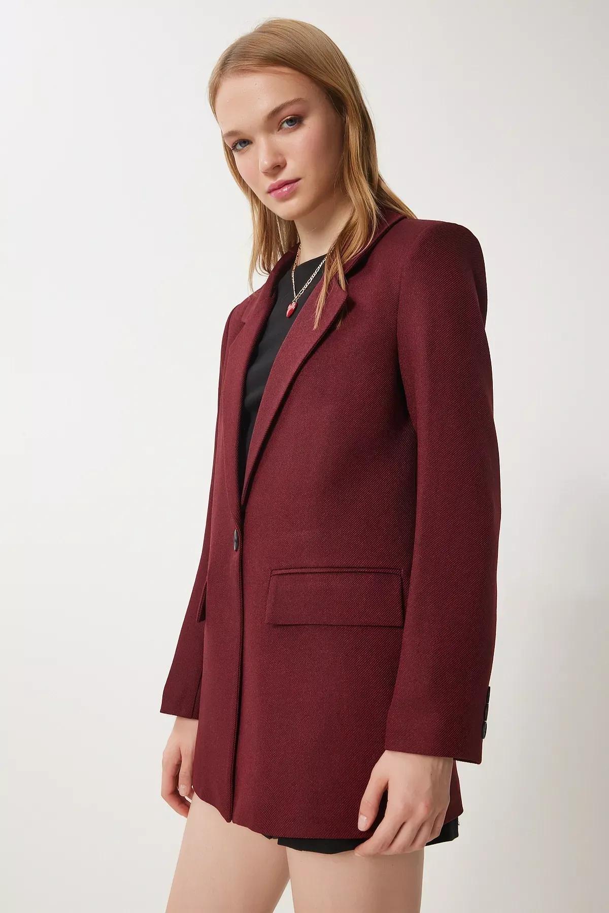 Burgundy Padded Woven Blazer Jacket, , large image number 2