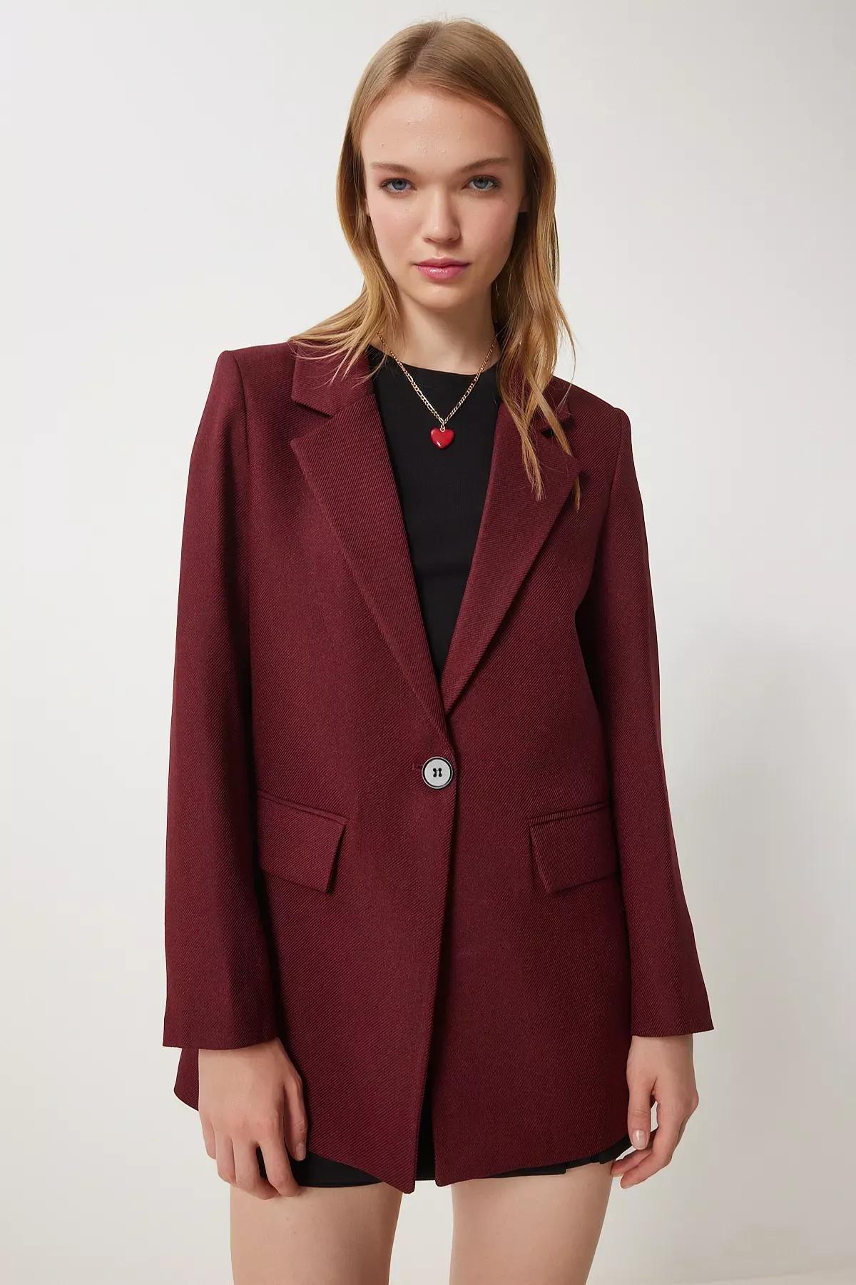 Burgundy Padded Woven Blazer Jacket, , large image number 3