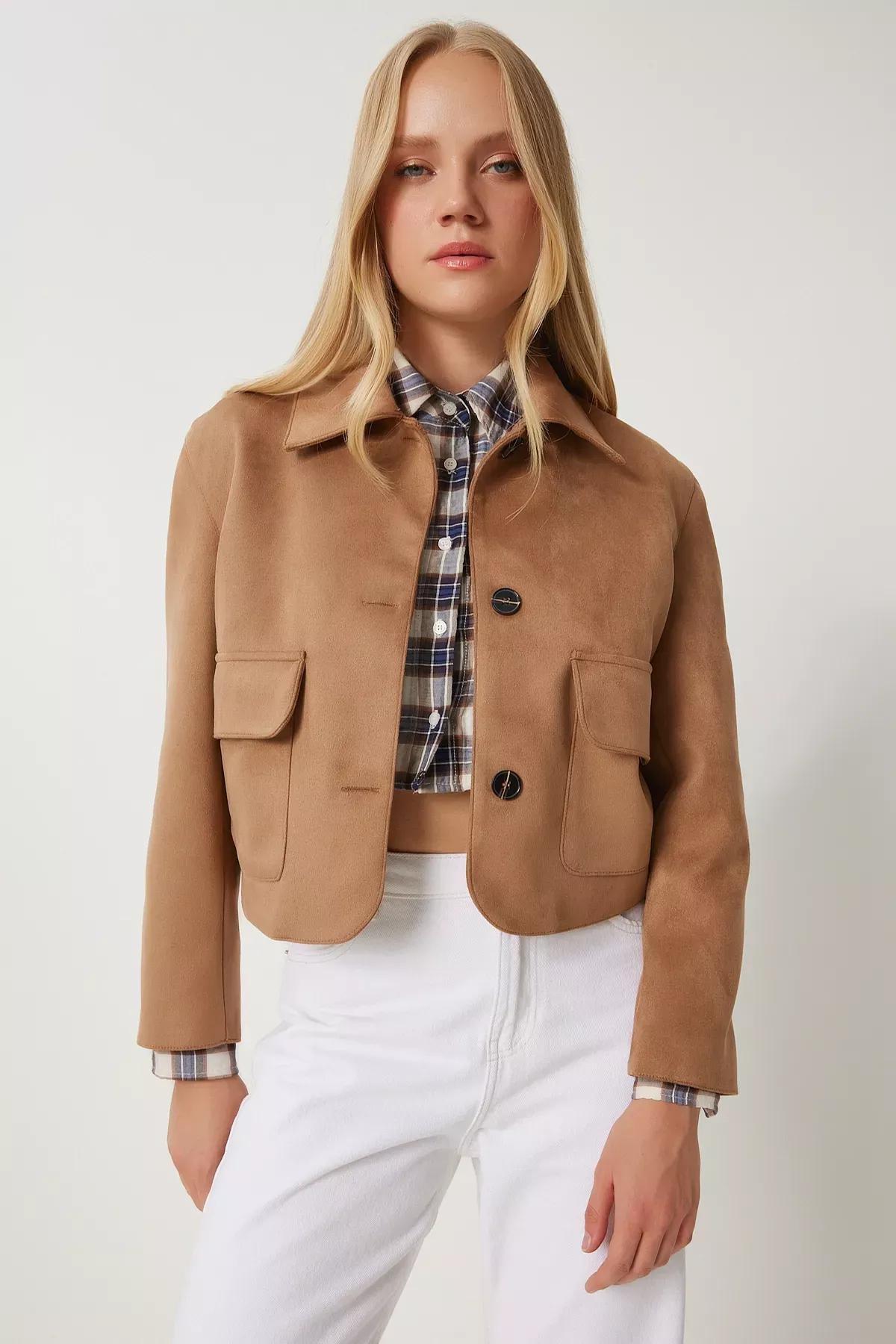 Grey Suede Jacket with Pockets, Mink, medium