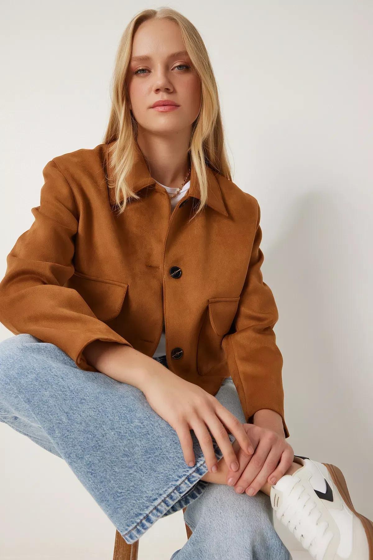 Brown Wide Pocket Suede Jacket, , large image number 0