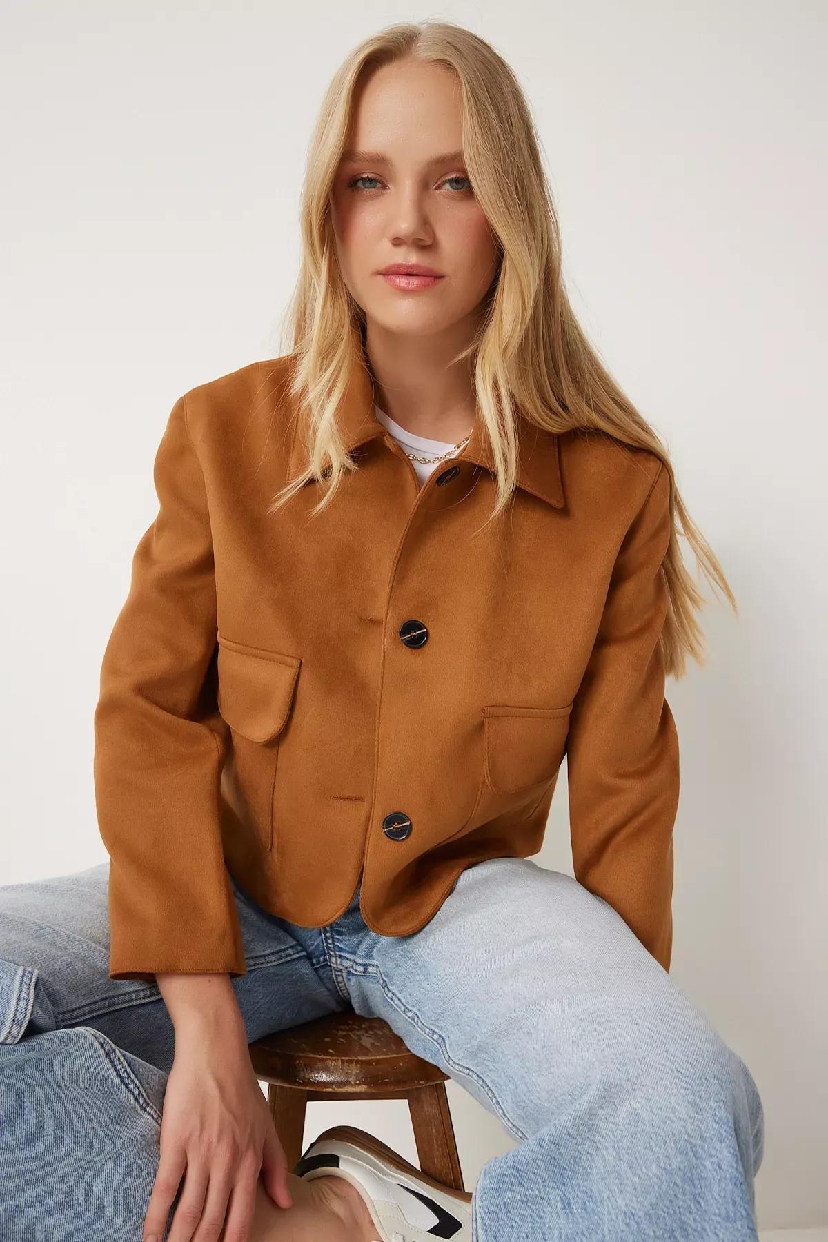 Brown Wide Pocket Suede Jacket, , large image number 1