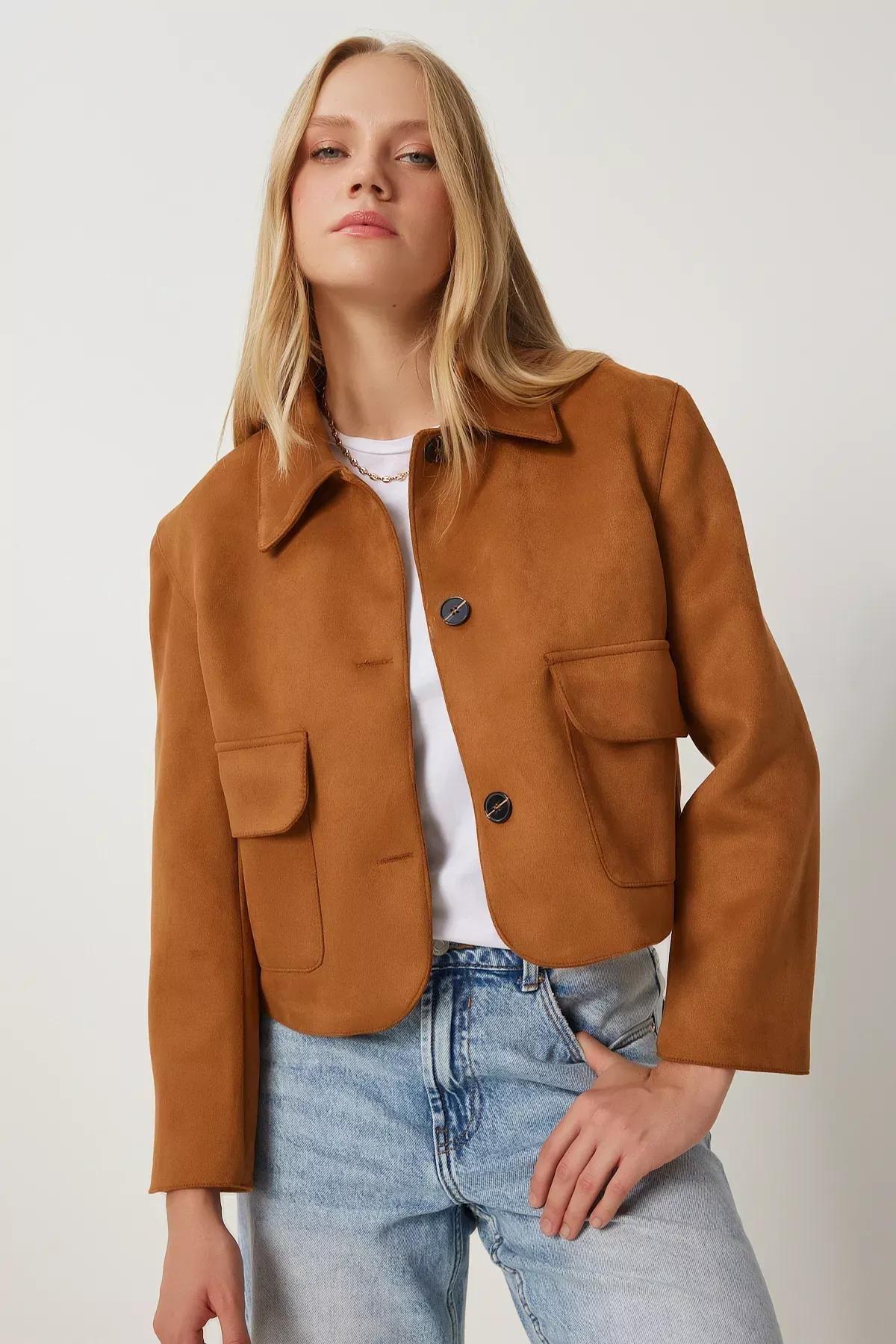 Brown Wide Pocket Suede Jacket, , large image number 2