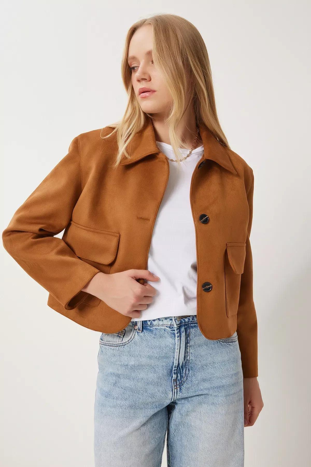 Brown Wide Pocket Suede Jacket, , large image number 3