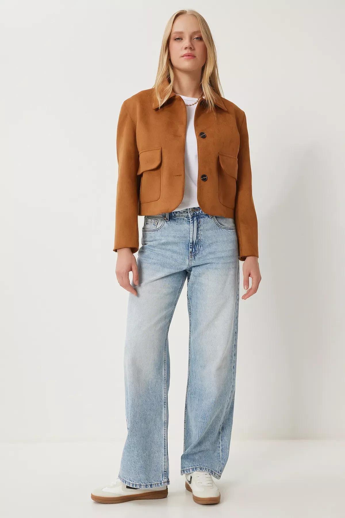 Brown Wide Pocket Suede Jacket, , large image number 4
