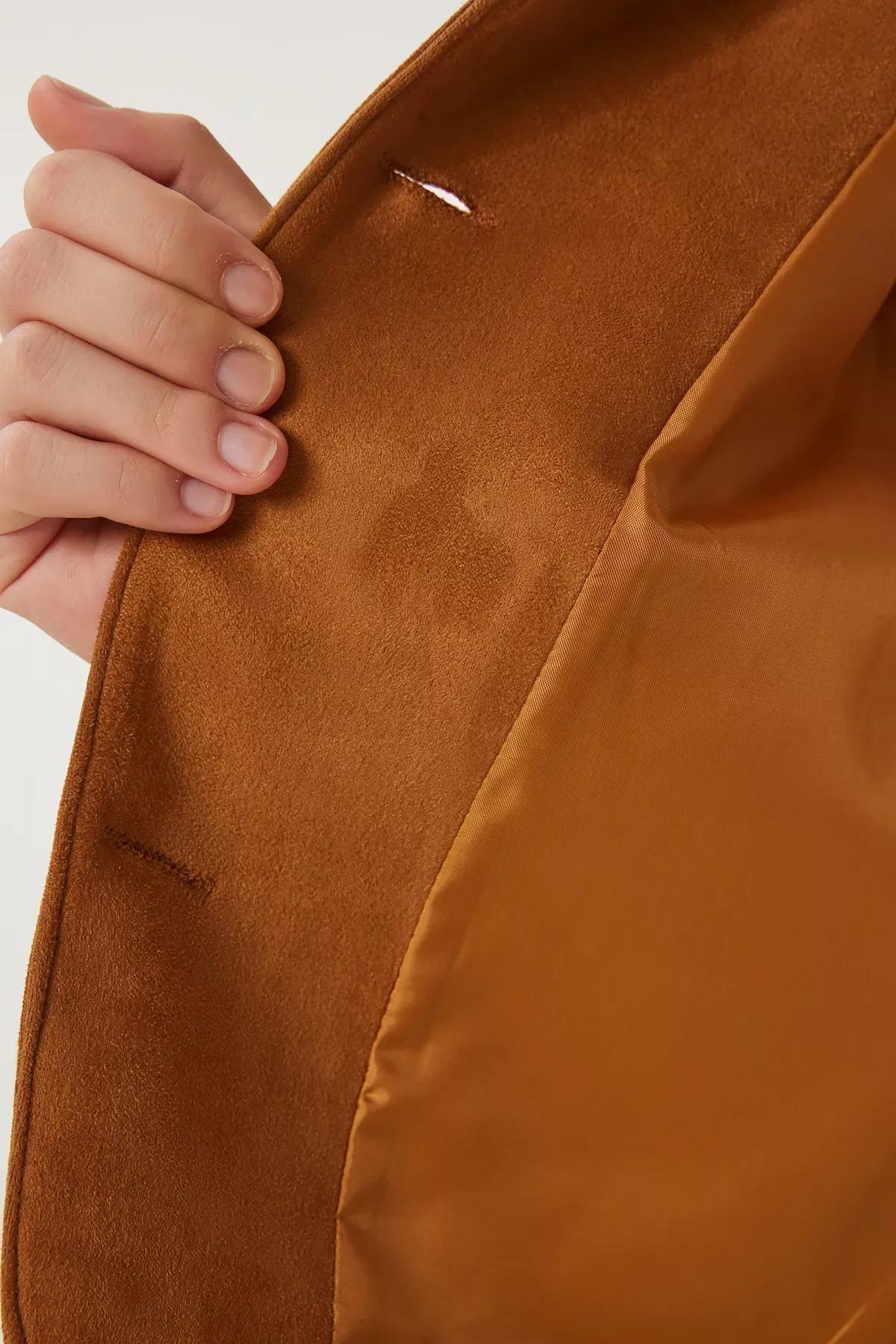Brown Wide Pocket Suede Jacket, , large image number 5