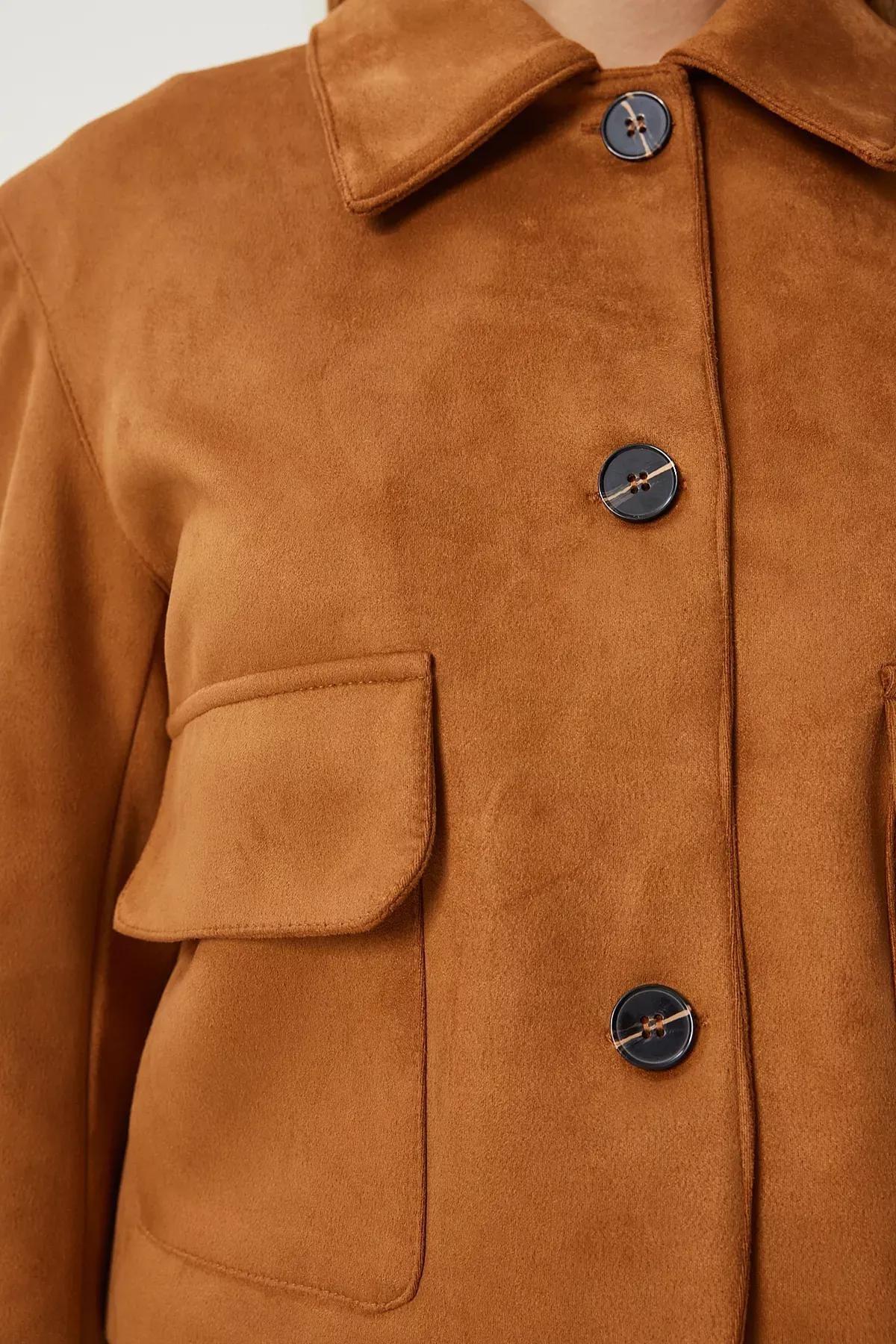Brown Wide Pocket Suede Jacket, , large image number 6