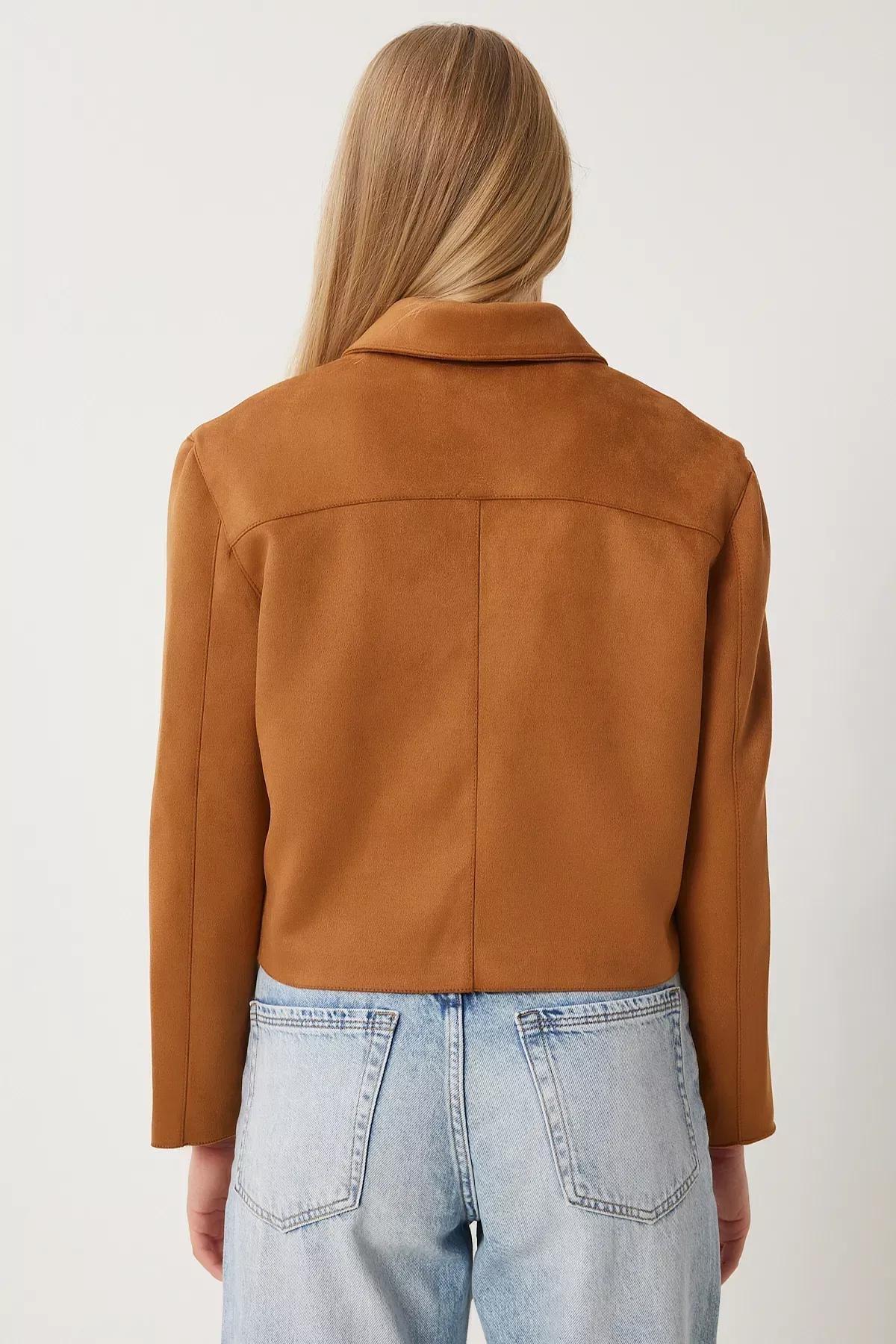 Brown Wide Pocket Suede Jacket, , large image number 7
