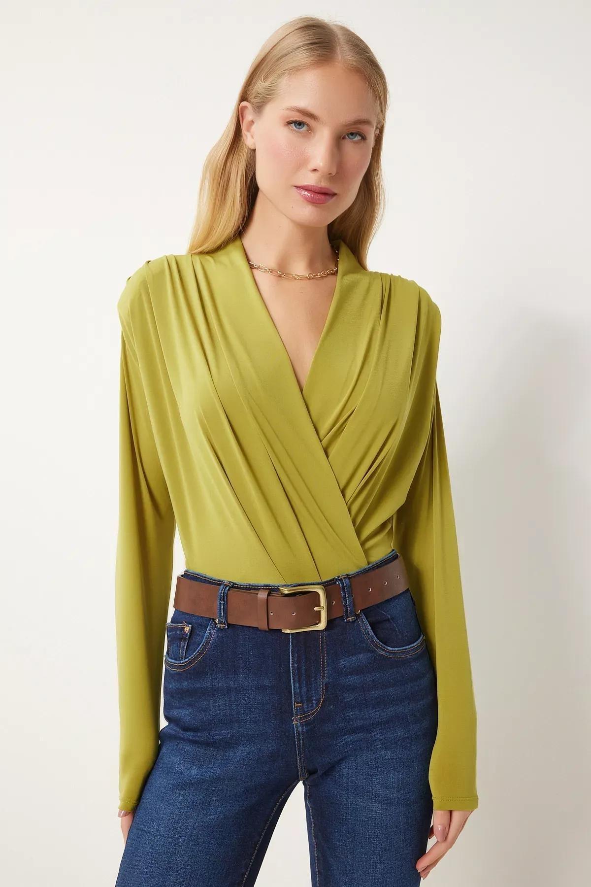 Green Collared Padded Snaped Sandy Blouse, OIL GREEN, large image number 0