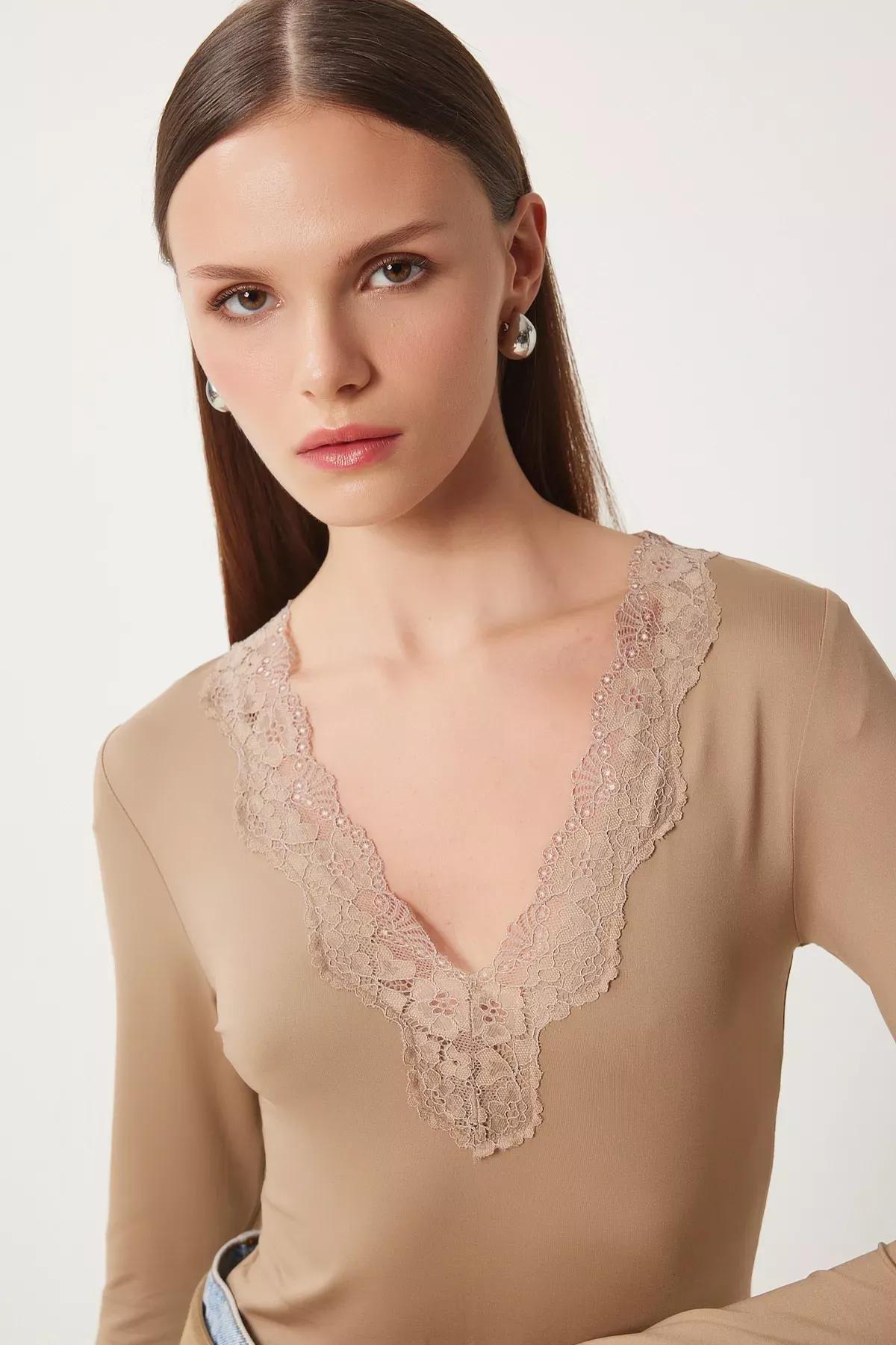Brown Lace Knitted Snap Bodysuit, , large image number 1