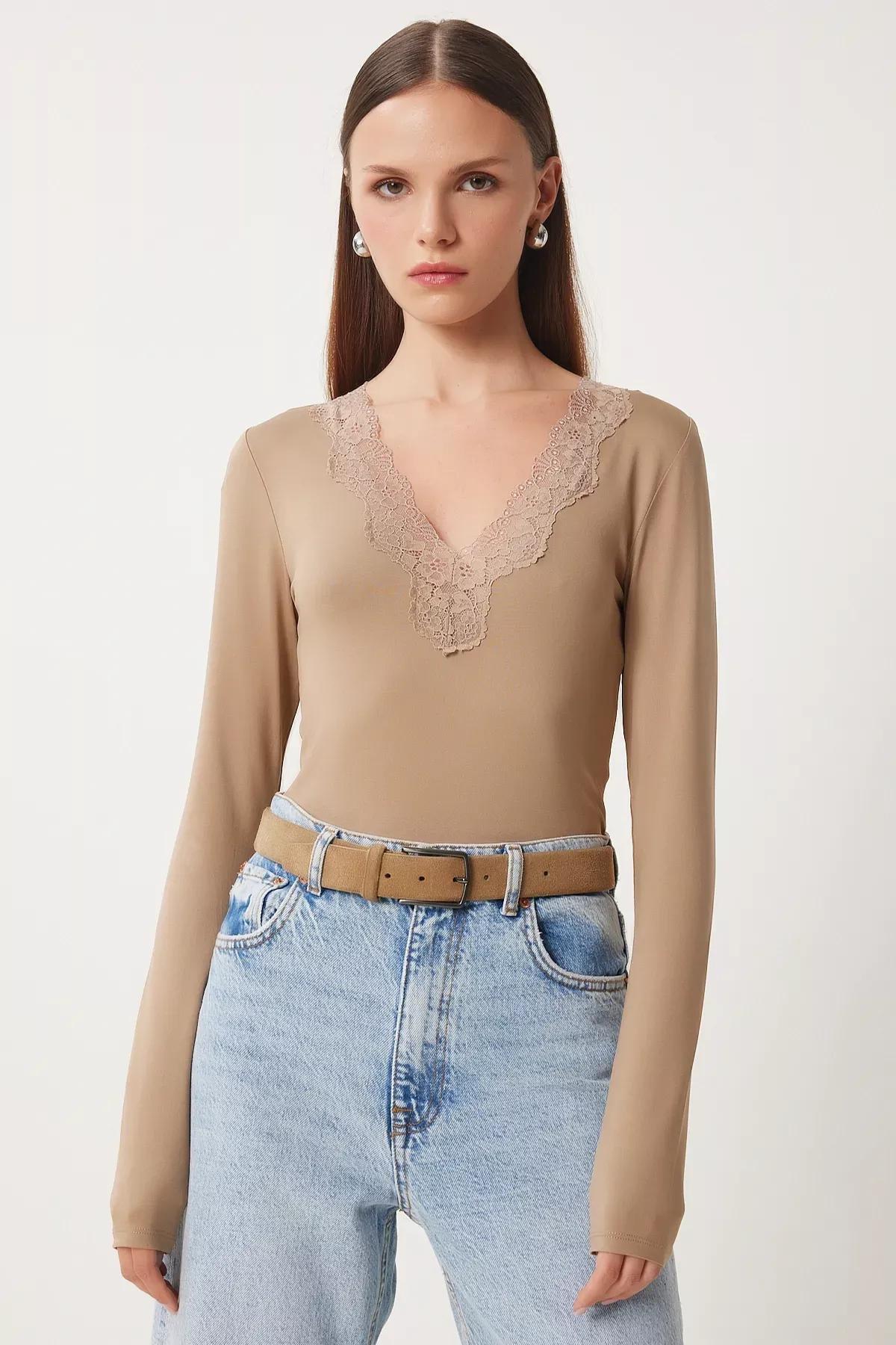 Brown Lace Knitted Snap Bodysuit, , large image number 2