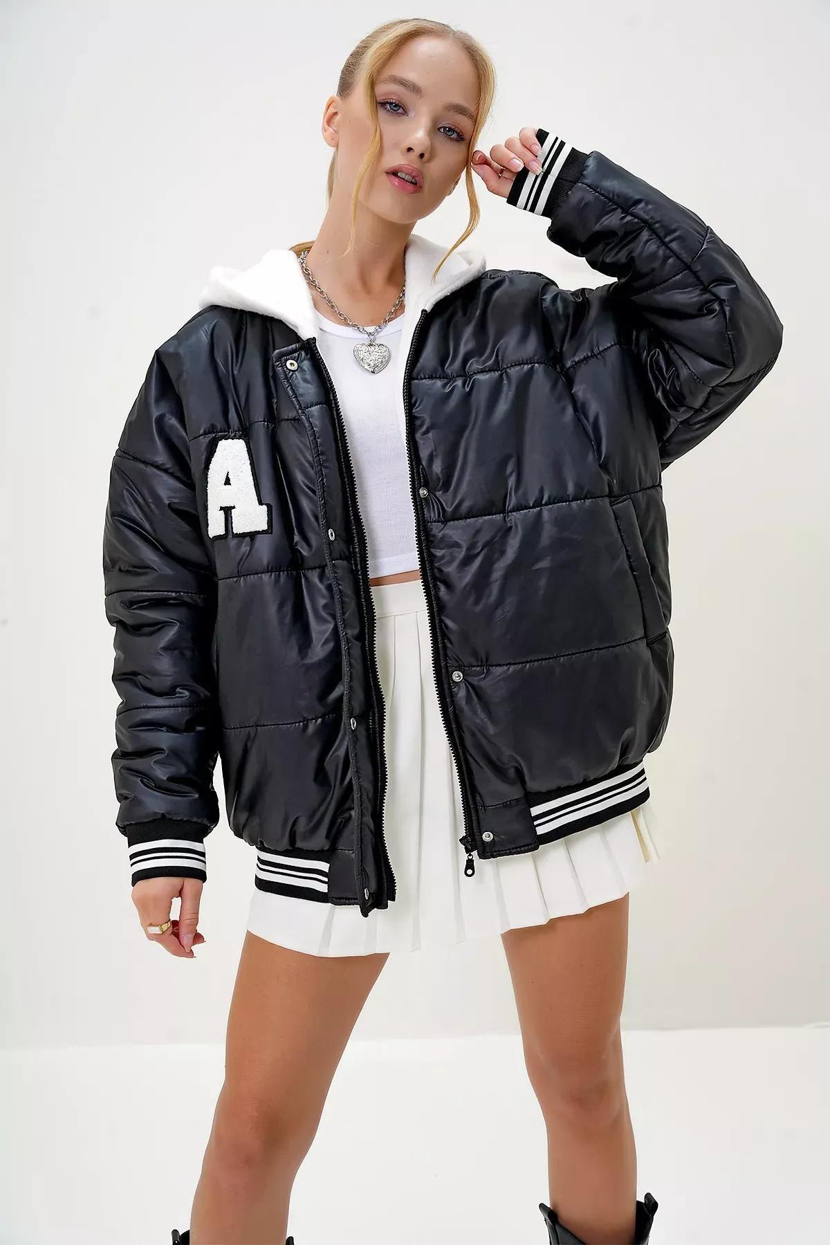 Black Hooded Puffer Coat, , large image number 0