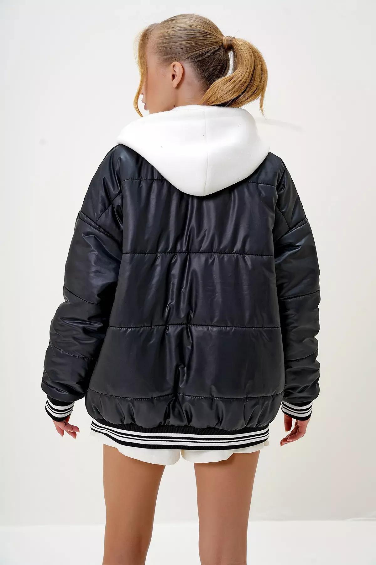 Black Hooded Puffer Coat, , large image number 4