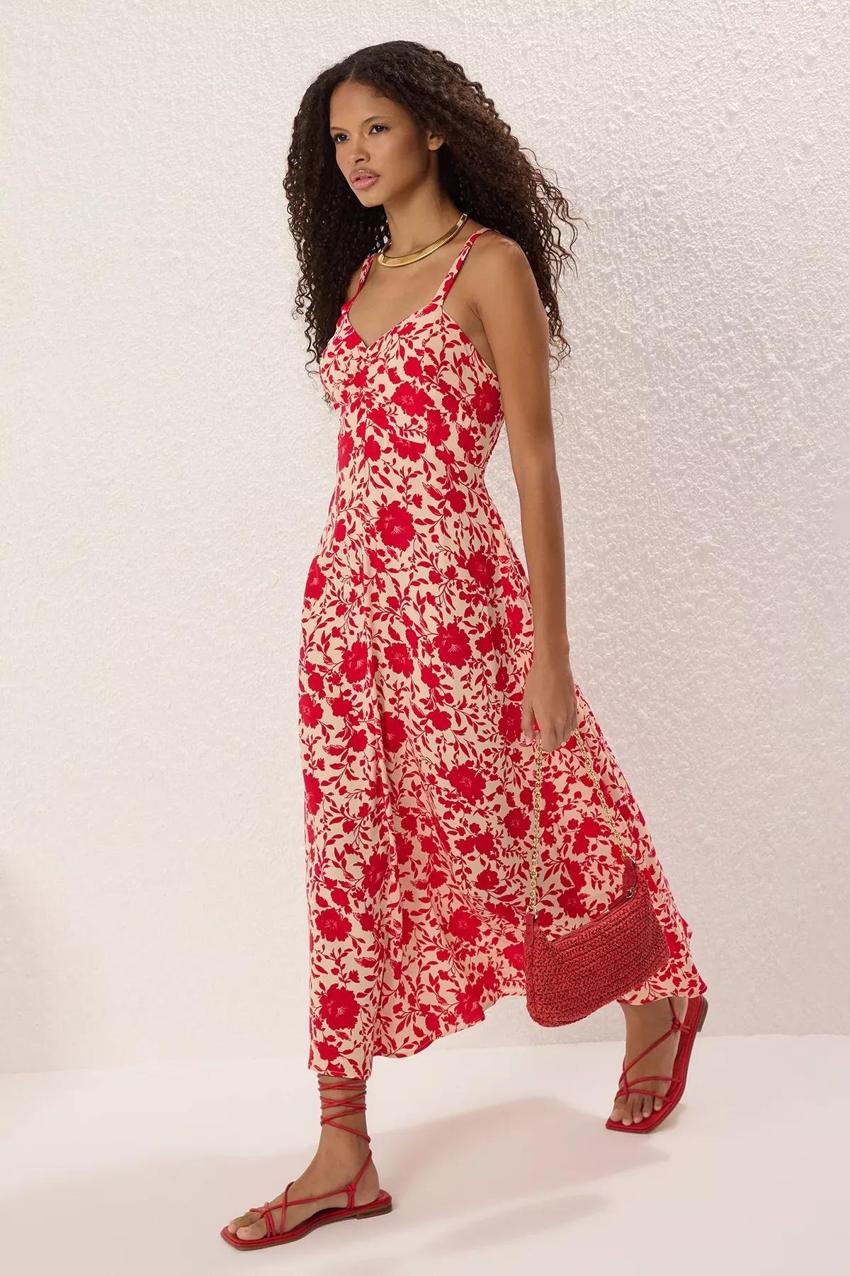 Pink Floral Opening At Waist Midi Dress, , large image number 0