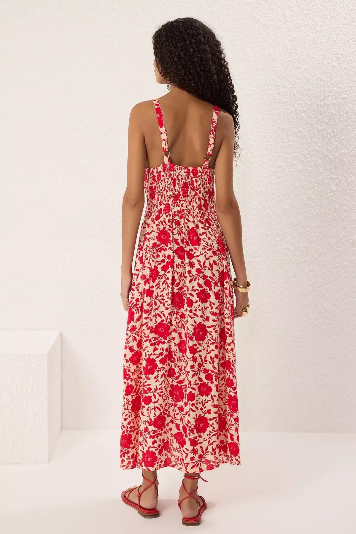 Pink Floral Opening At Waist Midi Dress, , large image number 3