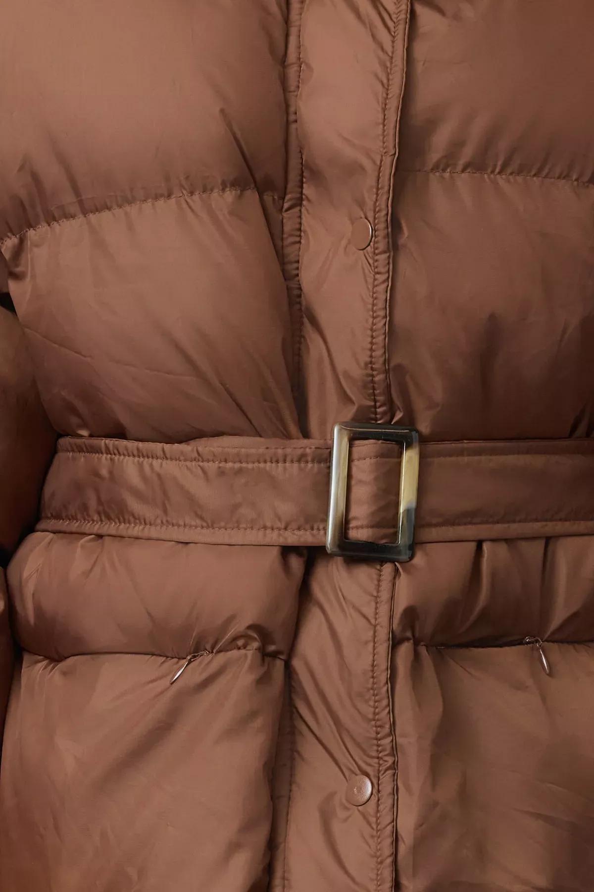 Camel Plush Collar Puffer Jacket, CAMEL, large image number 2