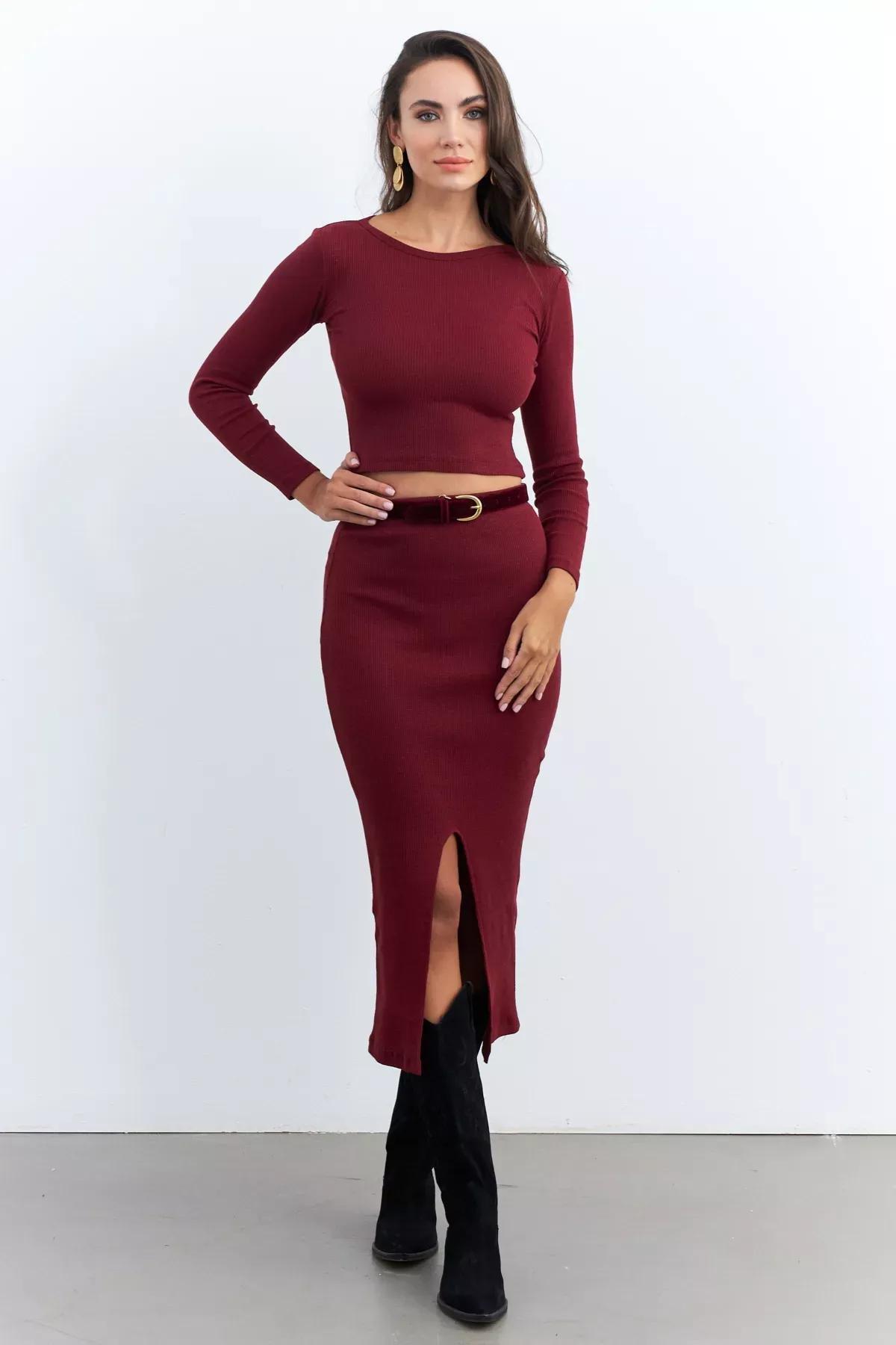 Burgundy Basic Camisole Bottom Set, , large image number 1