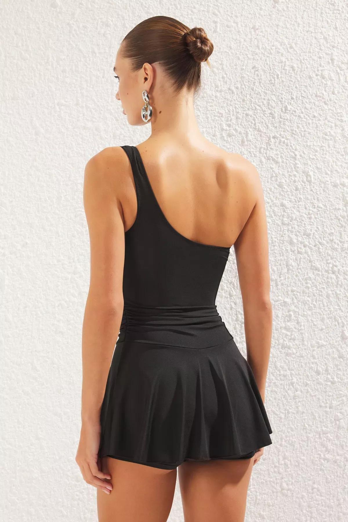 Black Dress Skirted Swimsuit, , large image number 4