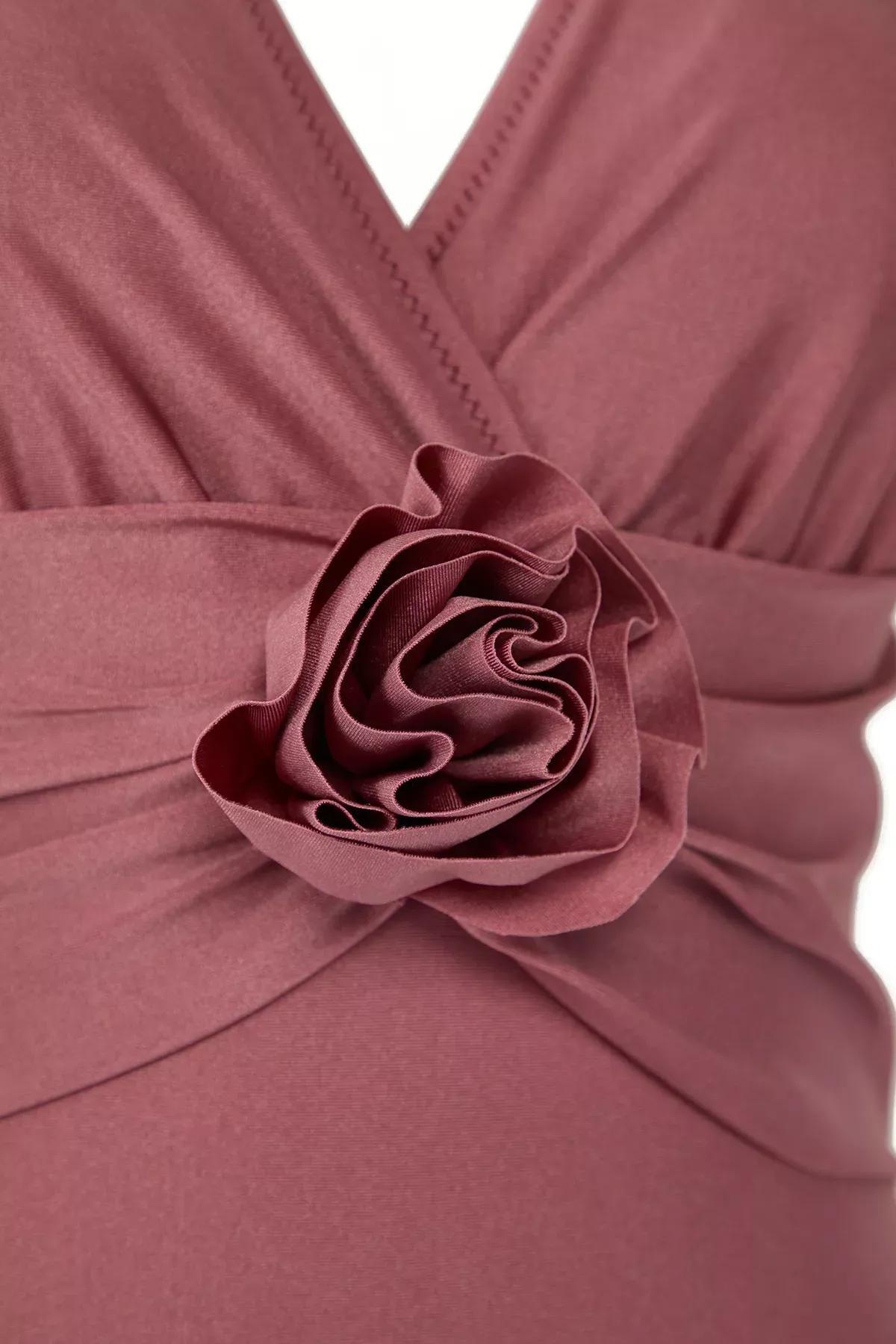 Pink V-Neck Floral Applique Swimsuit, C101_7441, large image number 5